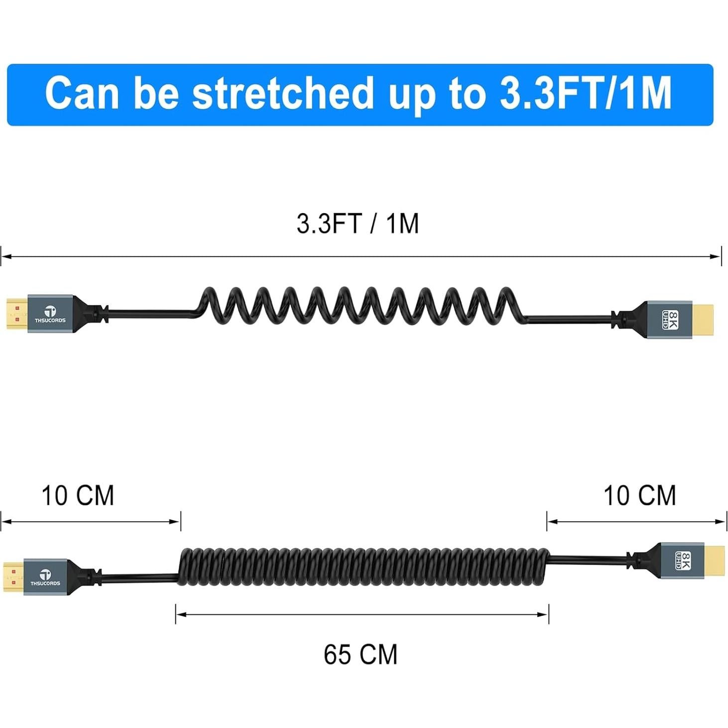 Cable HDMI Enrollado 8K Jinglong 0.91m Ultra Delgado