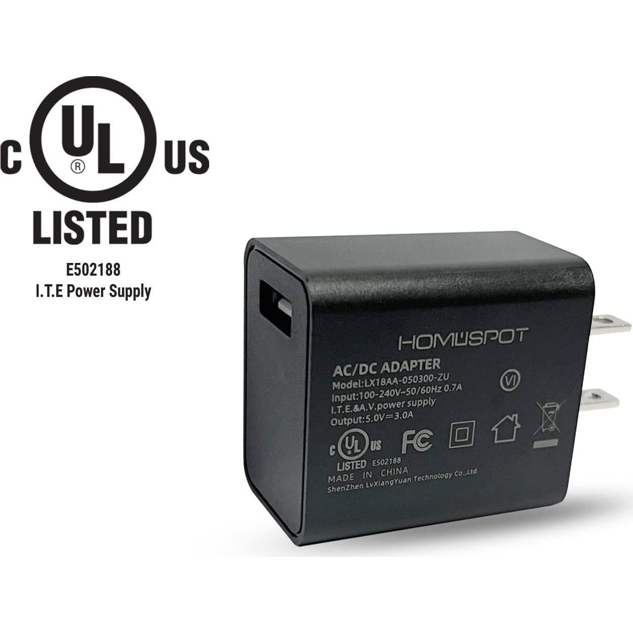 Fuente de Alimentación USB 5V 3A UL-Listed con Interruptor 1.5m
