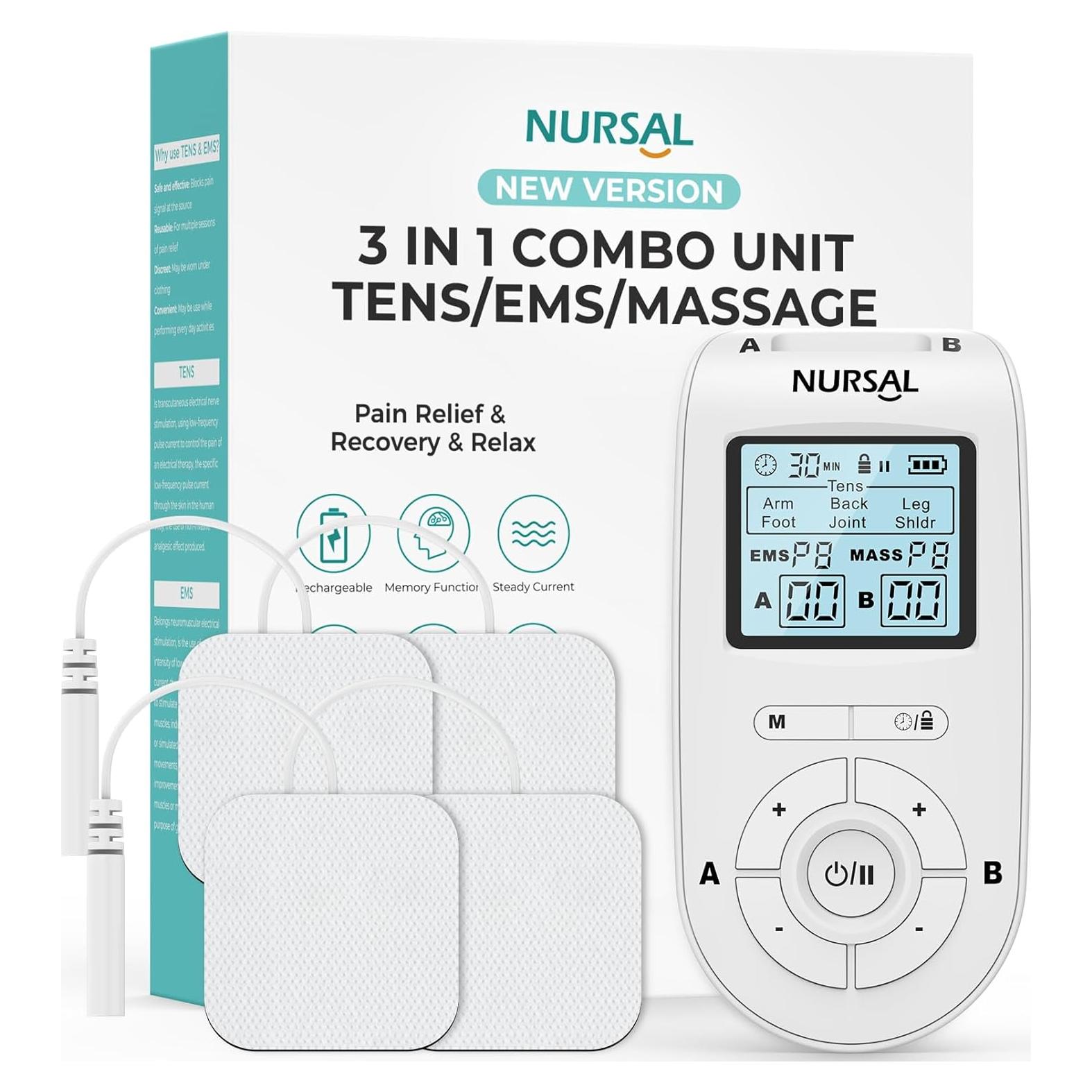 NURSAL Máquina Estimuladora Muscular TENS 3 en 1