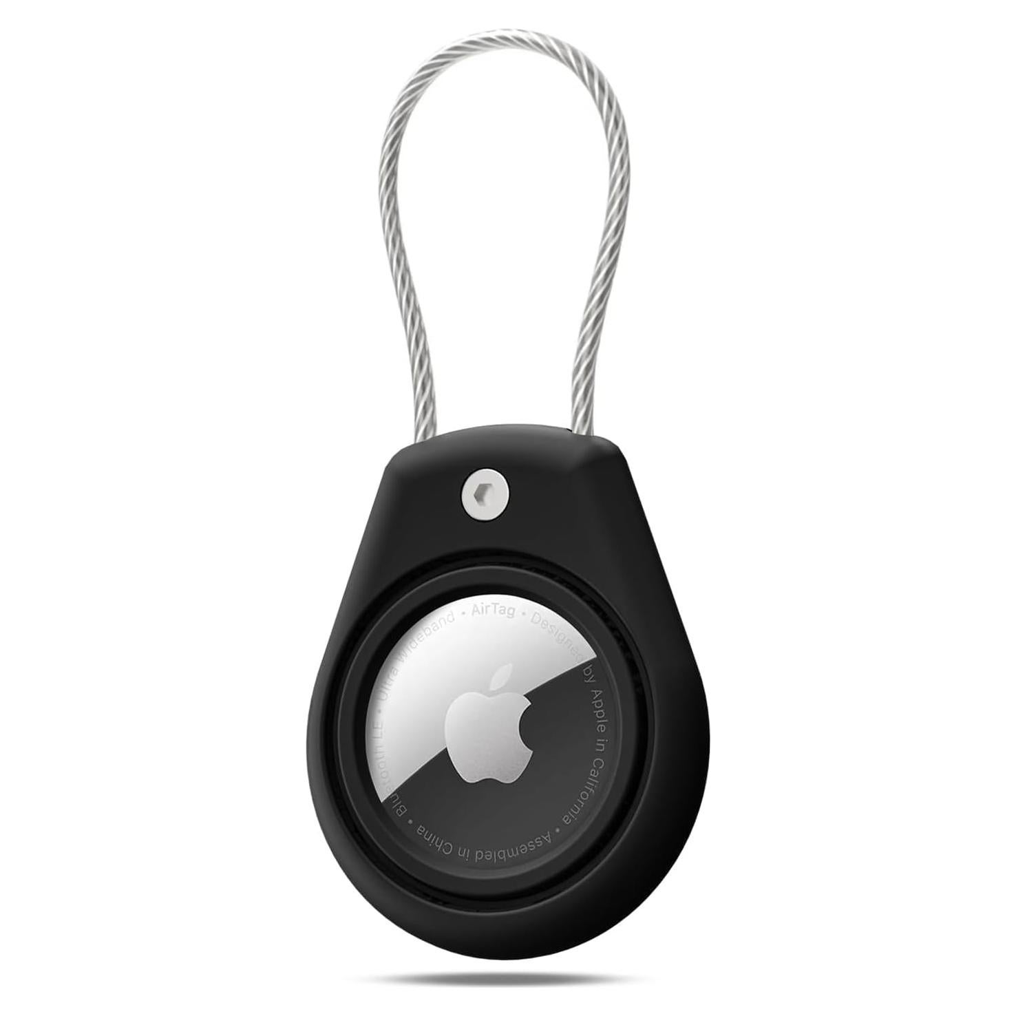 for Airtag Holder Keychain with Wire Cable, Compatible with Airtag Durable and Scratch-Resistant, with Key Locking System, with Key Ring, for Luggage Locks, Key, Backpack(Black*1)