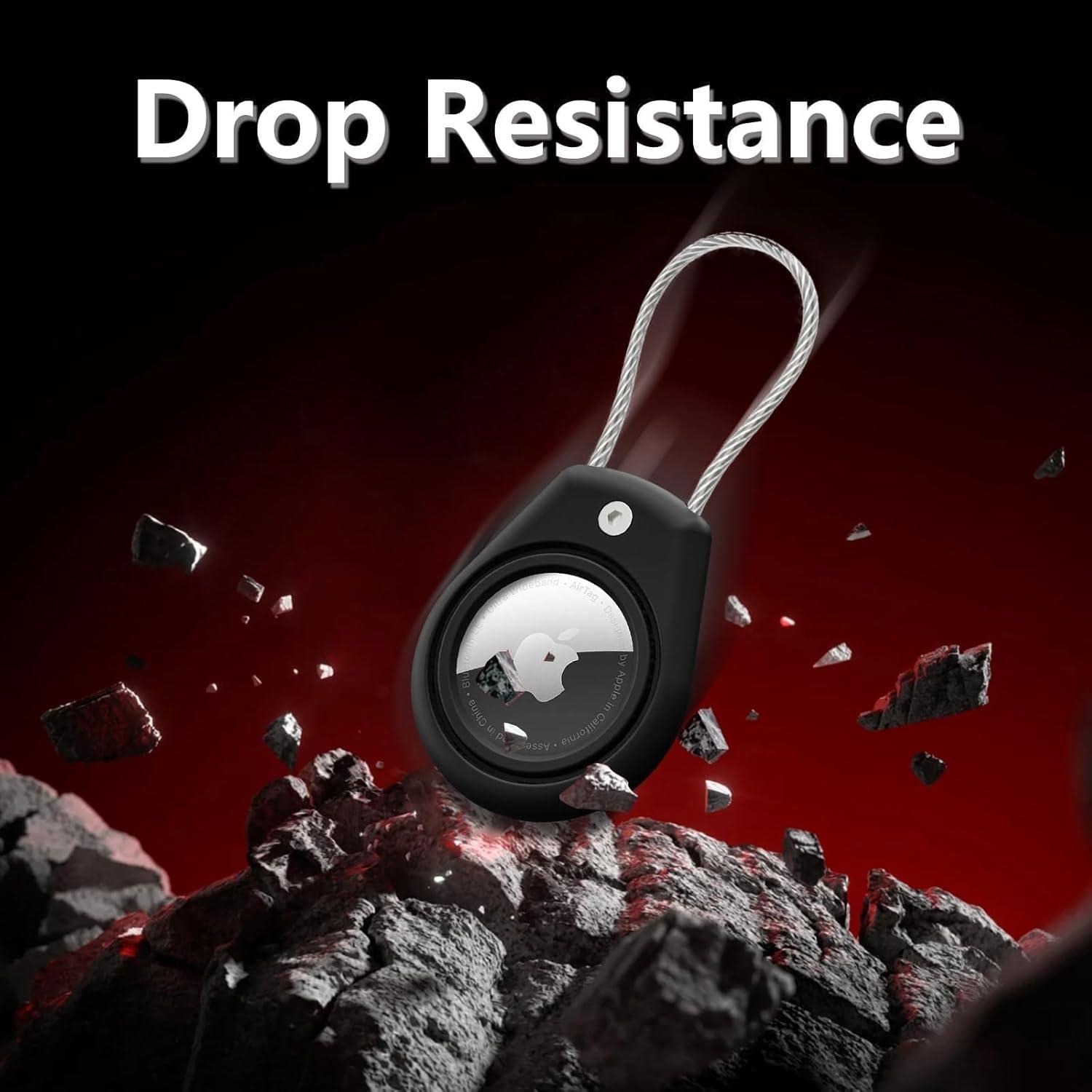 for Airtag Holder Keychain with Wire Cable, Compatible with Airtag Durable and Scratch-Resistant, with Key Locking System, with Key Ring, for Luggage Locks, Key, Backpack(Black*1)