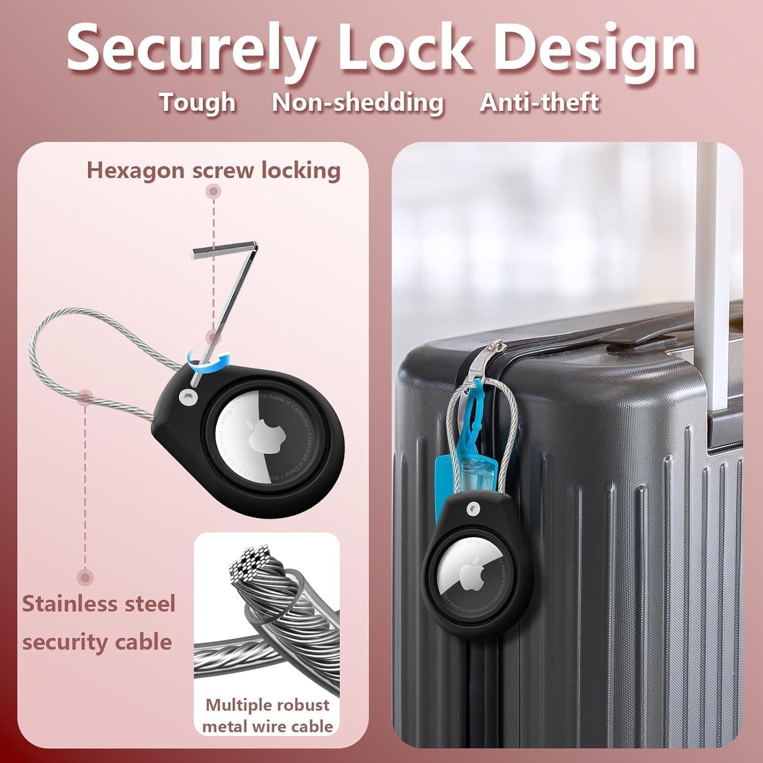 for Airtag Holder Keychain with Wire Cable, Compatible with Airtag Durable and Scratch-Resistant, with Key Locking System, with Key Ring, for Luggage Locks, Key, Backpack(Black*1)