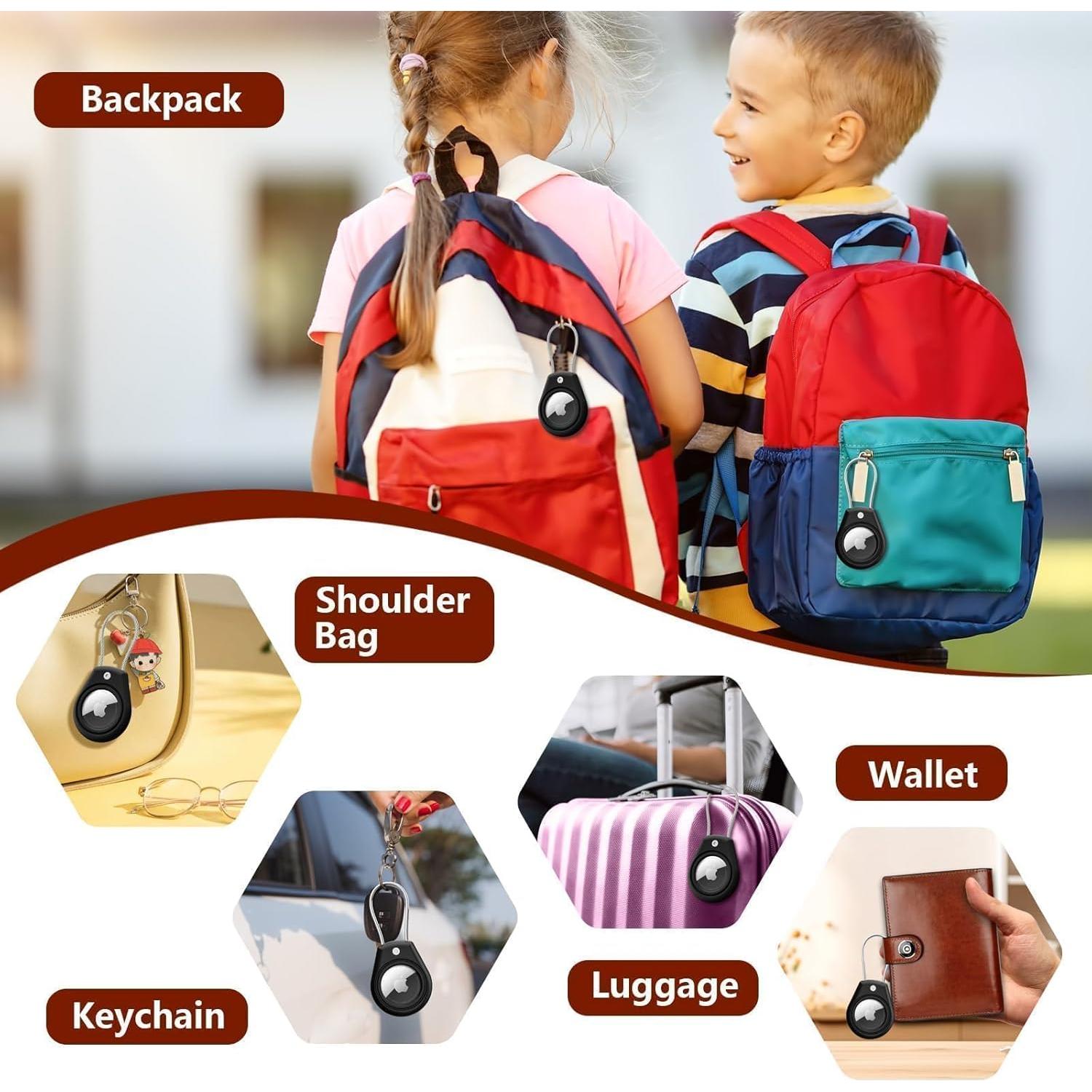 for Airtag Holder Keychain with Wire Cable, Compatible with Airtag Durable and Scratch-Resistant, with Key Locking System, with Key Ring, for Luggage Locks, Key, Backpack(Black*1)