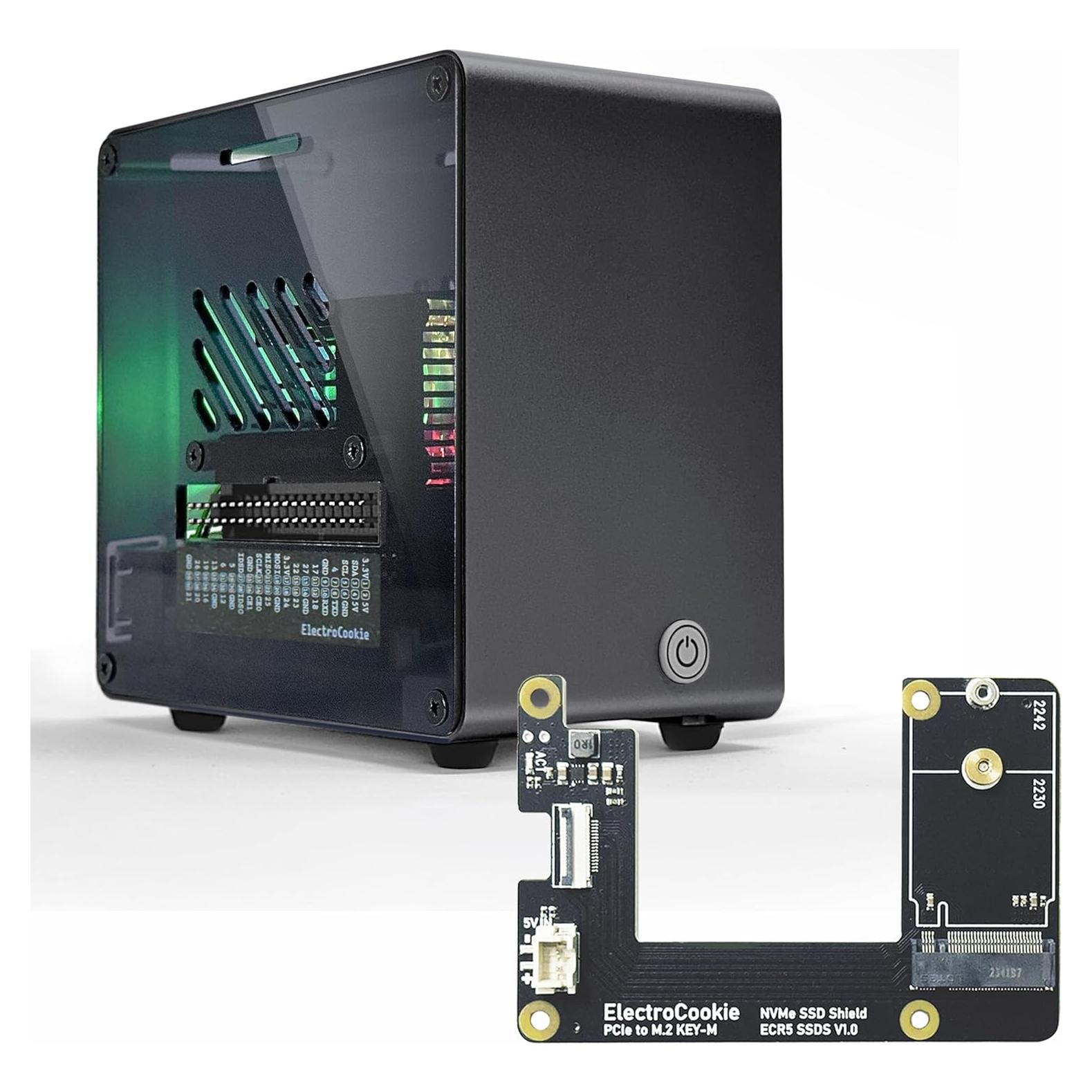 Caja Mini Torre Aluminio ElectroCookie para Raspberry Pi 5 con HAT NVMe