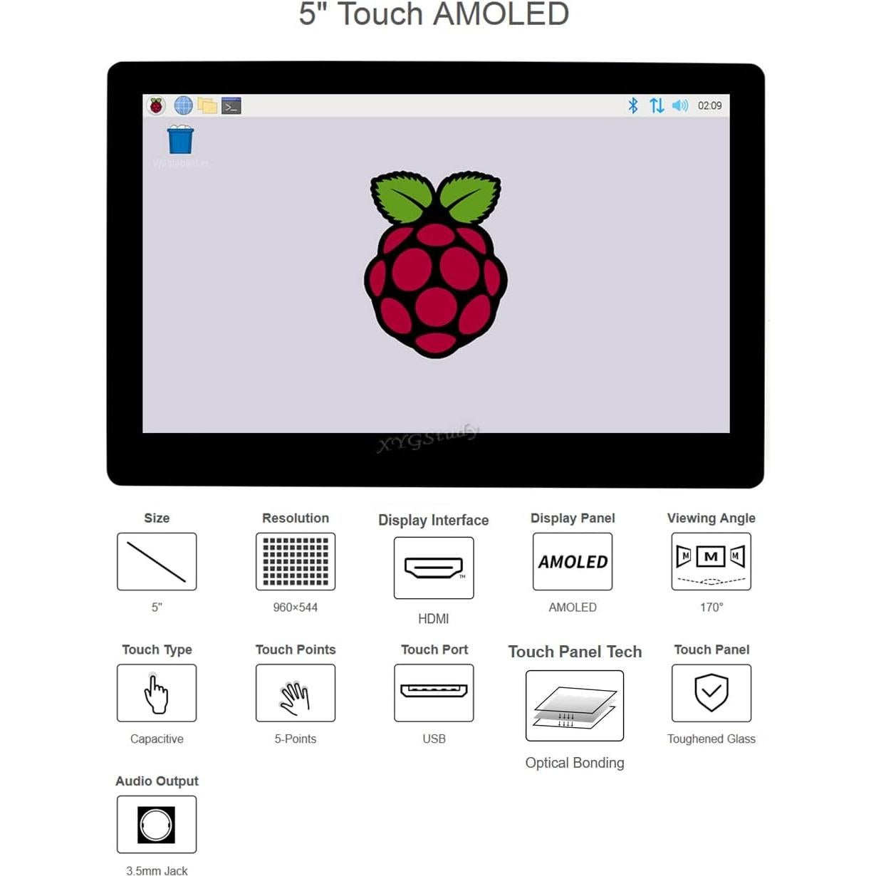 Monitor Táctil Capacitivo AMOLED 5" XYGStudy 960x544 HDMI
