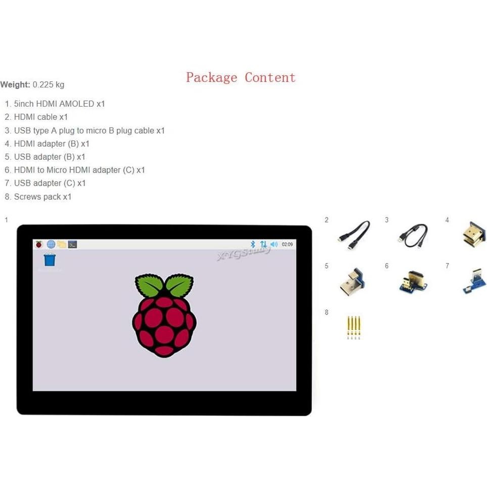 Monitor Táctil Capacitivo AMOLED 5" XYGStudy 960x544 HDMI