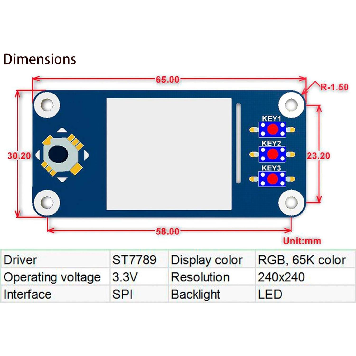 Pantalla LCD HAT IPS 1.3" Waveshare 240x240 RGB SPI