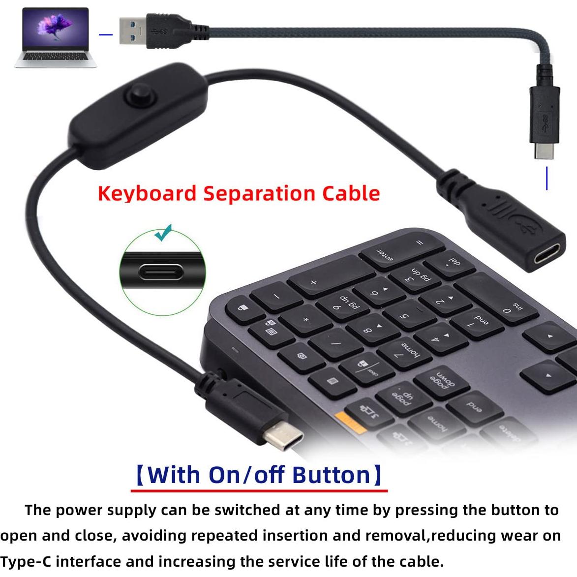 Cable USB-C Macho a Hembra con Interruptor xiwai 4A 10cm