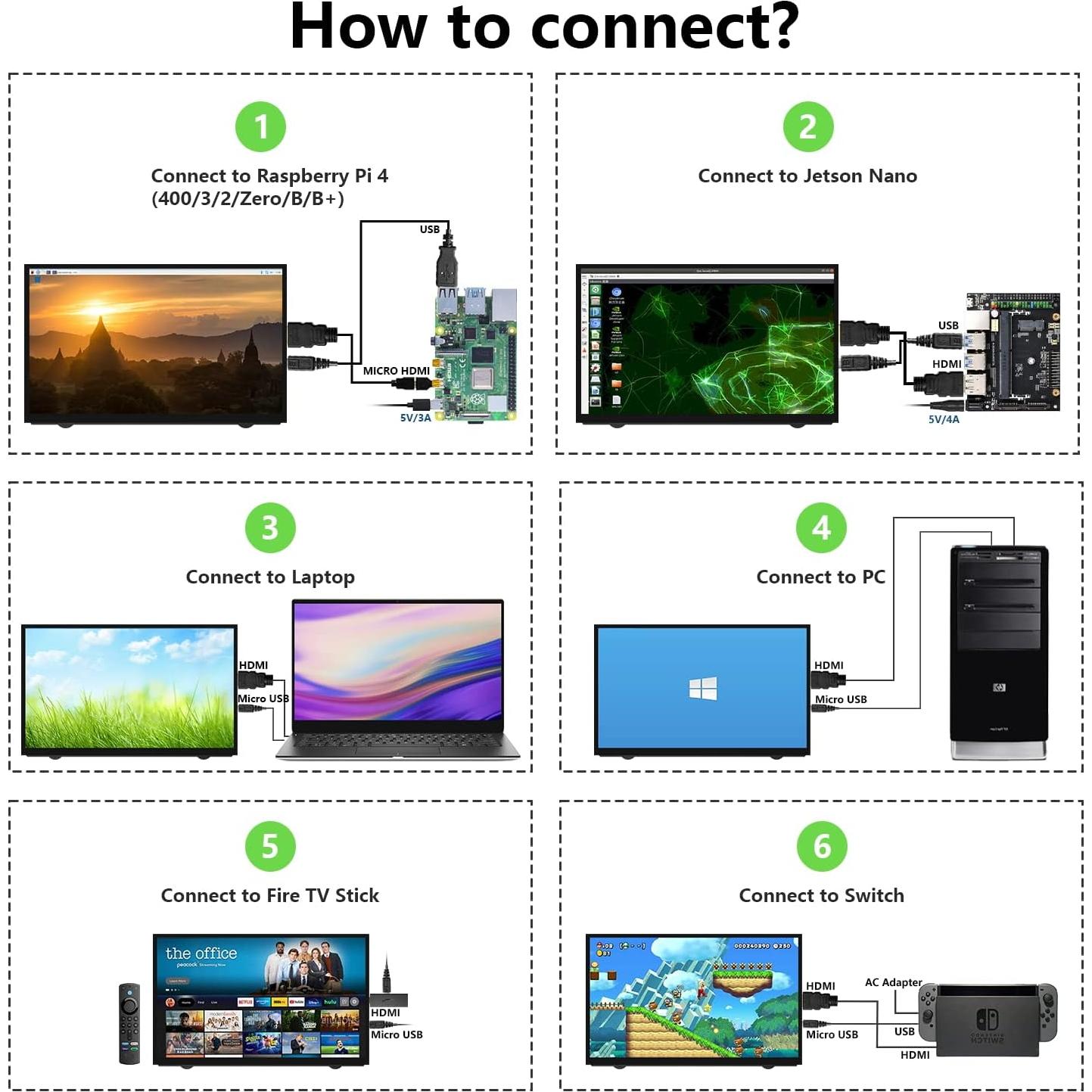 Monitor Portátil 7" HAMTYSAN HDMI 800x480 IPS para Raspberry Pi