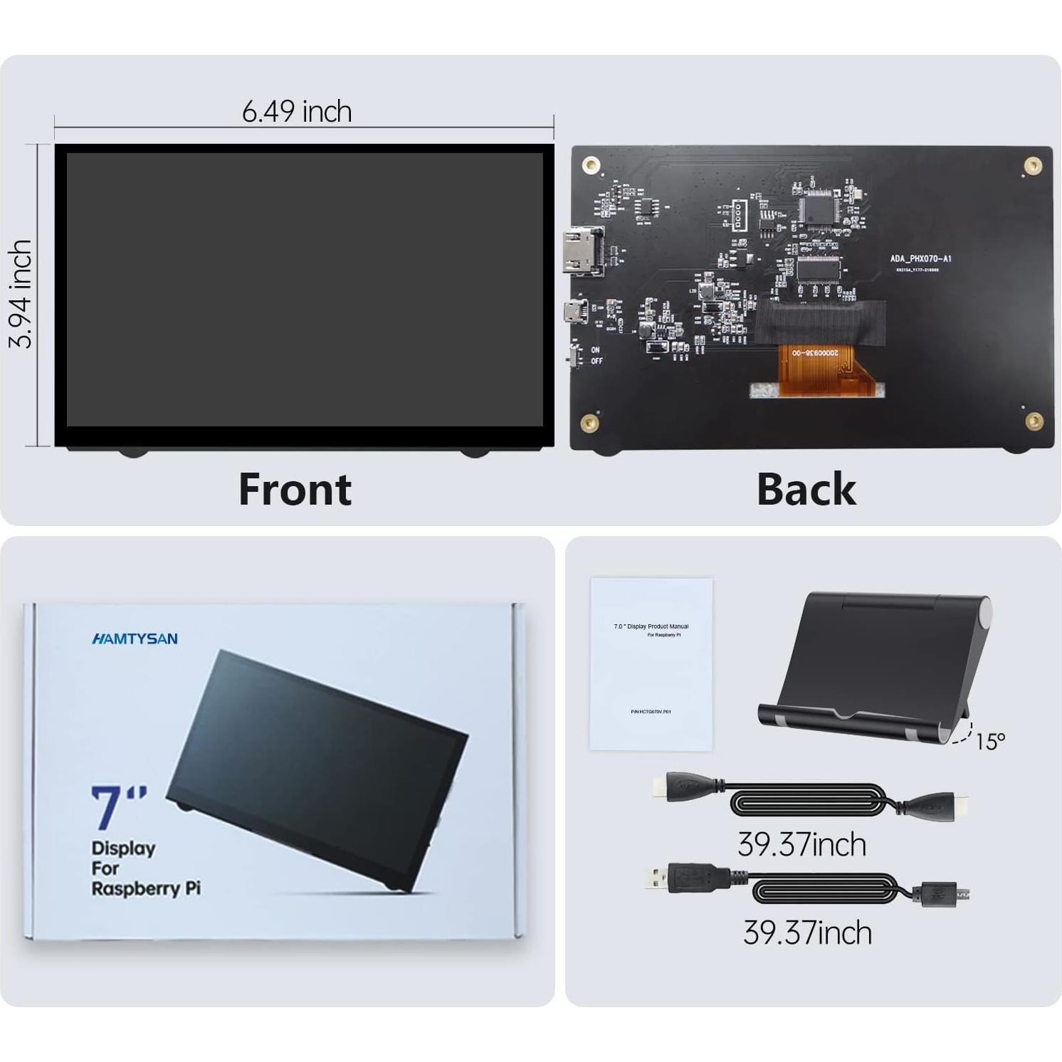 Monitor Portátil 7" HAMTYSAN HDMI 800x480 IPS para Raspberry Pi