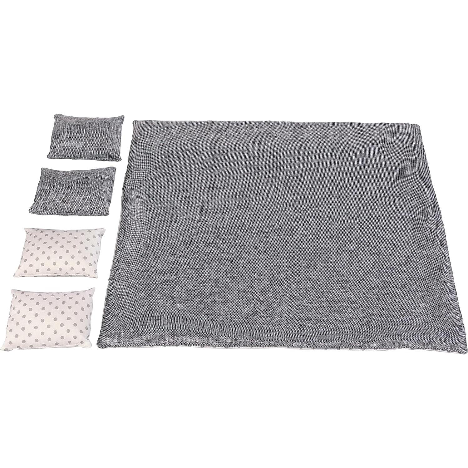 Dollhouse Bedding, 5 Piece Set with Comforter & Pillows, Blanket, Realistic Bedroom Accessories for 12 inch Dolls, 1/6 Scale