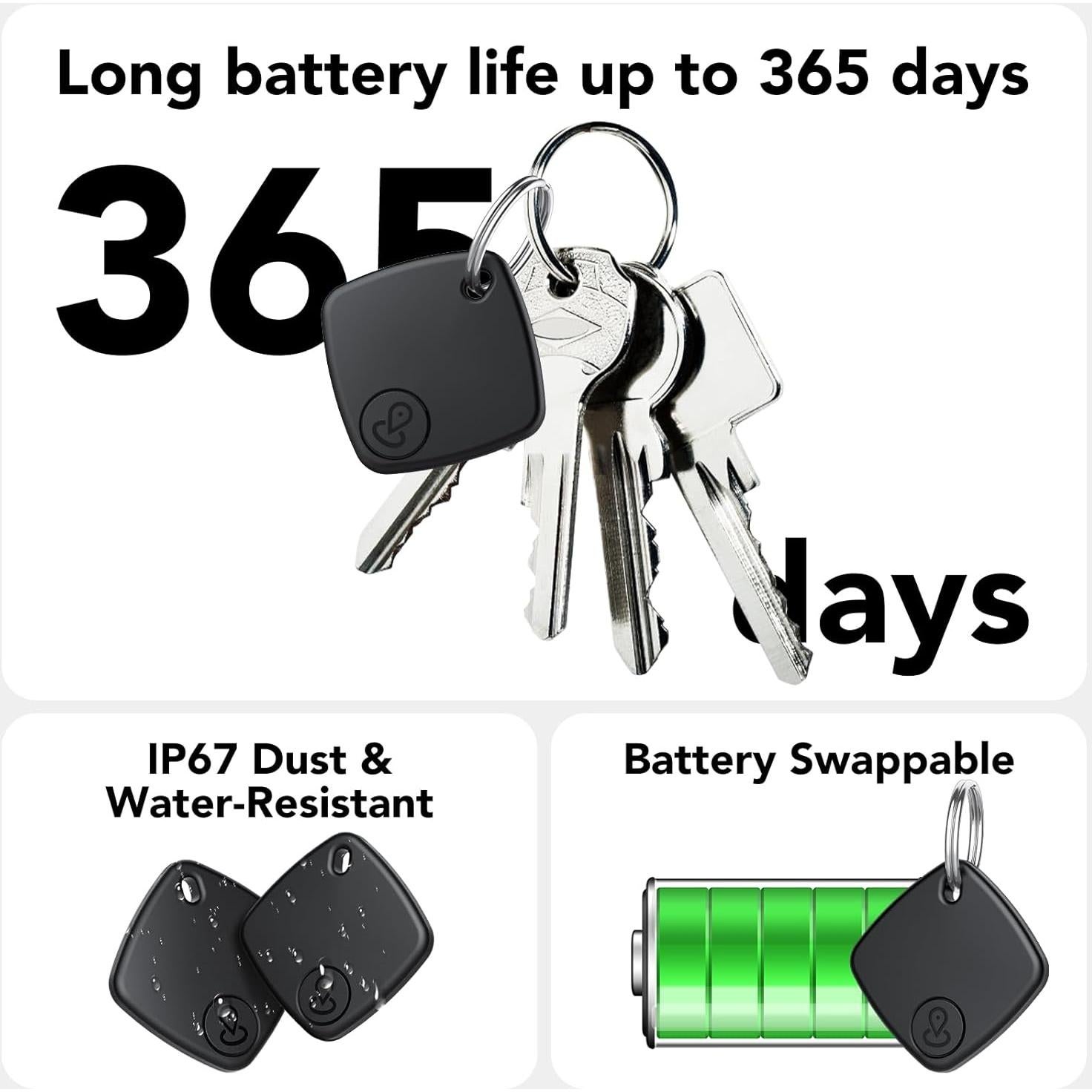 Rastreador Bluetooth Ntaanoo Air Tag 2-Pack Negro IP67