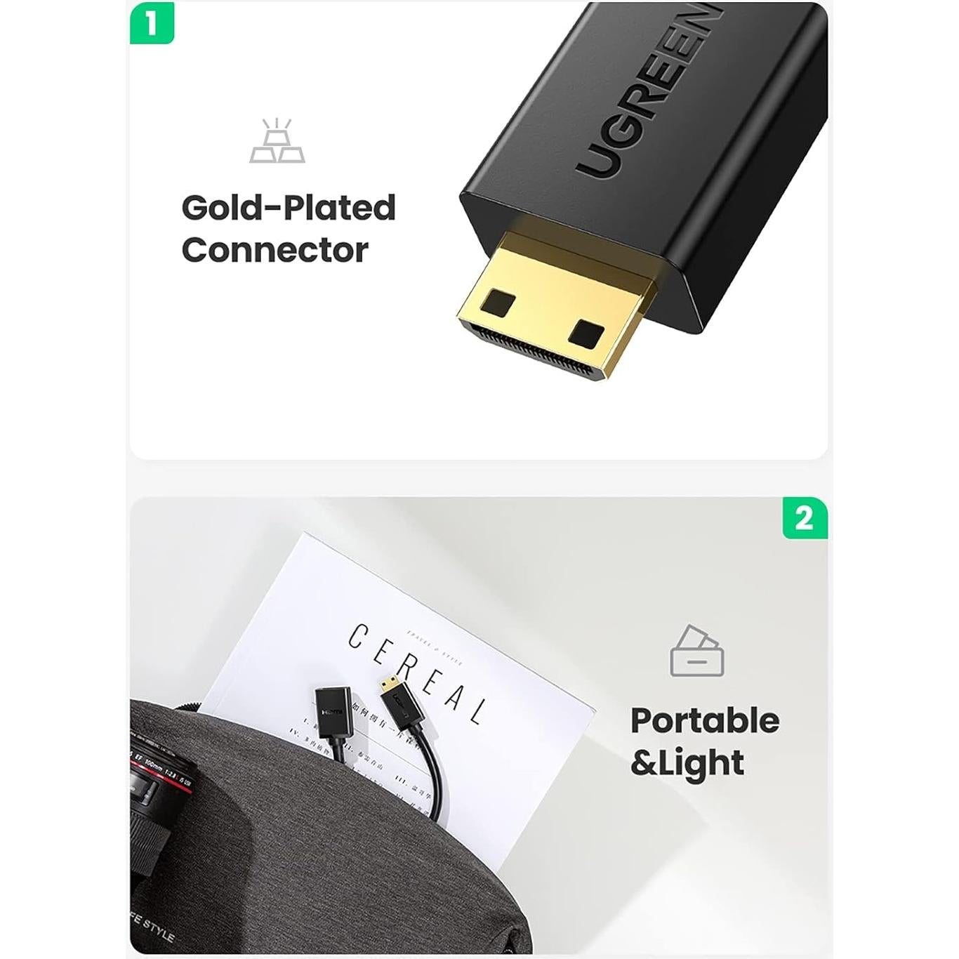 Adaptador UGREEN Mini HDMI a HDMI 4K 60Hz 0.18m