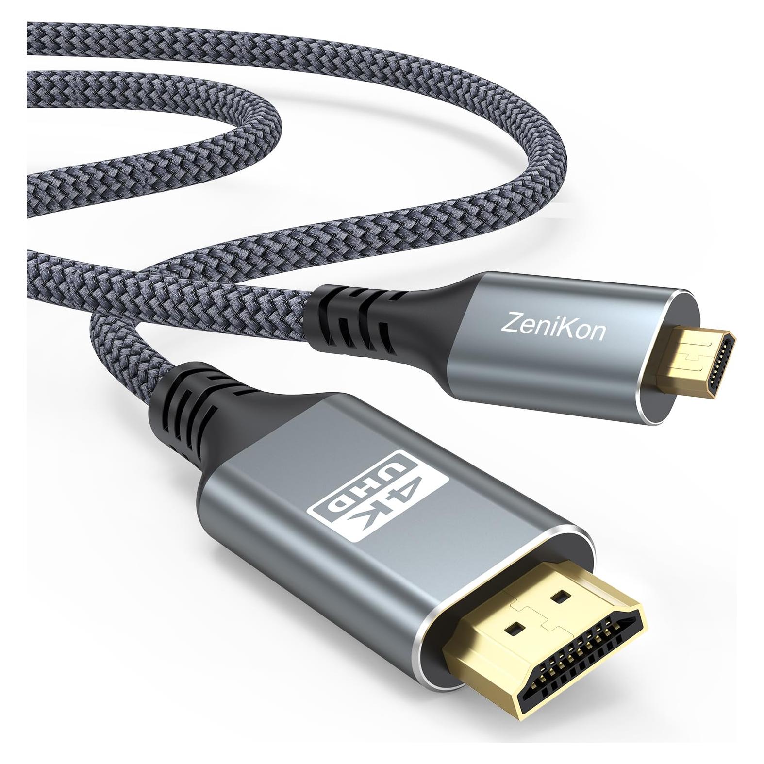 Cable Micro HDMI a HDMI 1.83m ZeniKon 4K 60Hz Trenzado Nylon