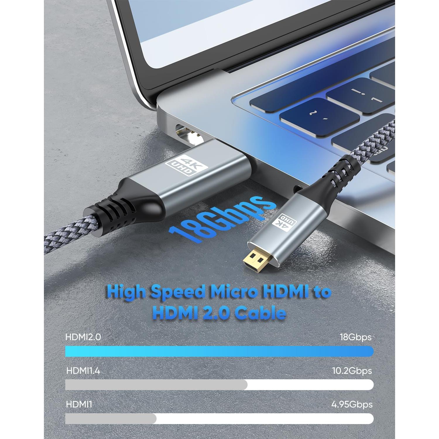 Cable Micro HDMI a HDMI 1.83m ZeniKon 4K 60Hz Trenzado Nylon