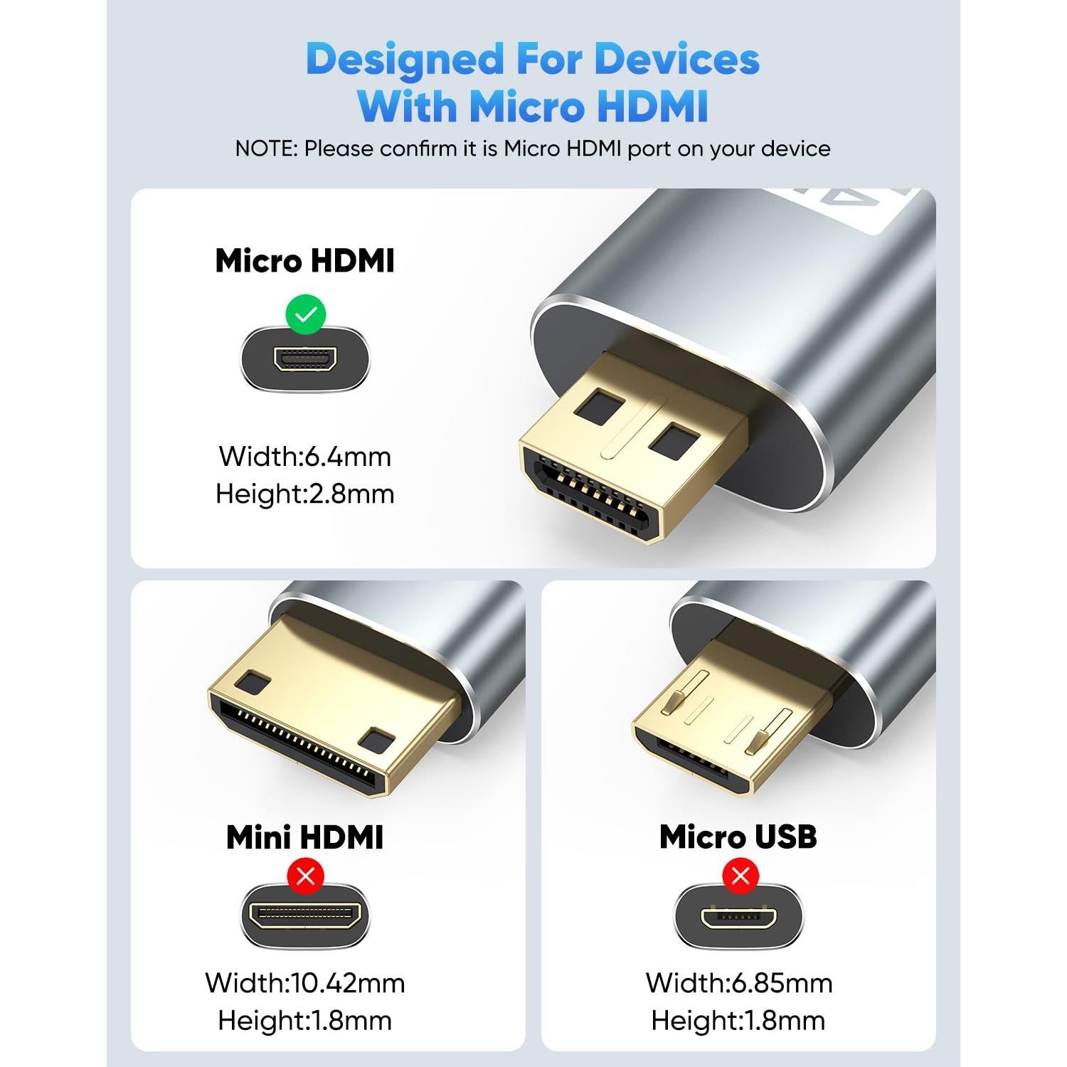 Cable Micro HDMI a HDMI 1.83m ZeniKon 4K 60Hz Trenzado Nylon