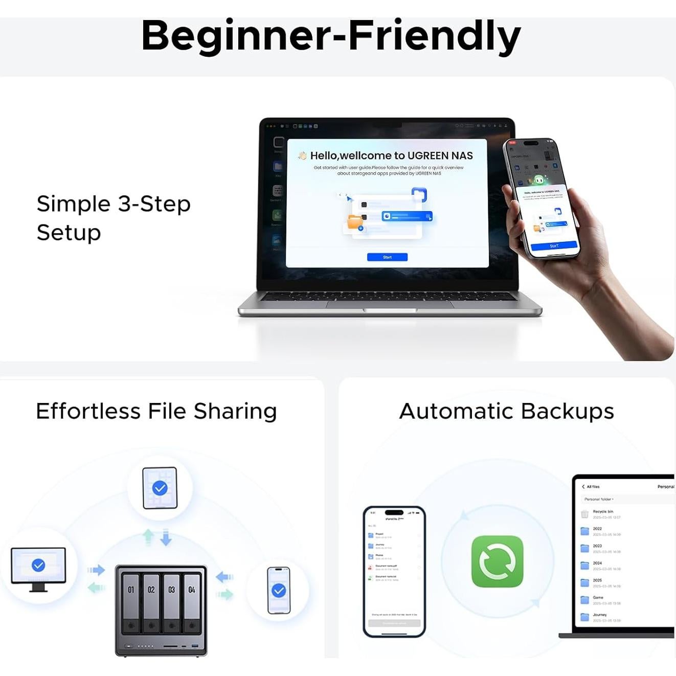 NAS UGREEN DXP4800 4-Bahías, Intel N100, 8GB RAM, 32GB eMMC