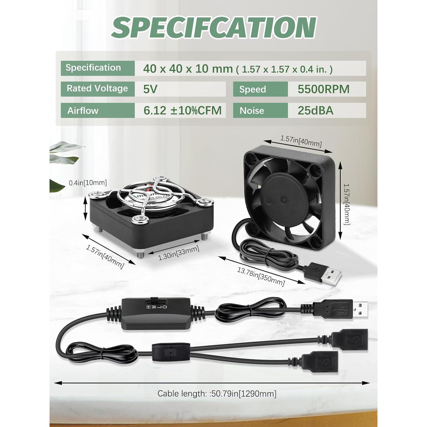 Ventilador USB Mini 40mm AmRunJe x2 - Enfriador Compacto 5V