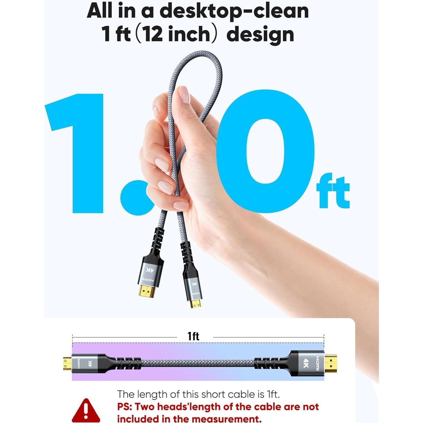 Adaptador Mini HDMI a HDMI Highwings 1 Pie 4K 60Hz Gris