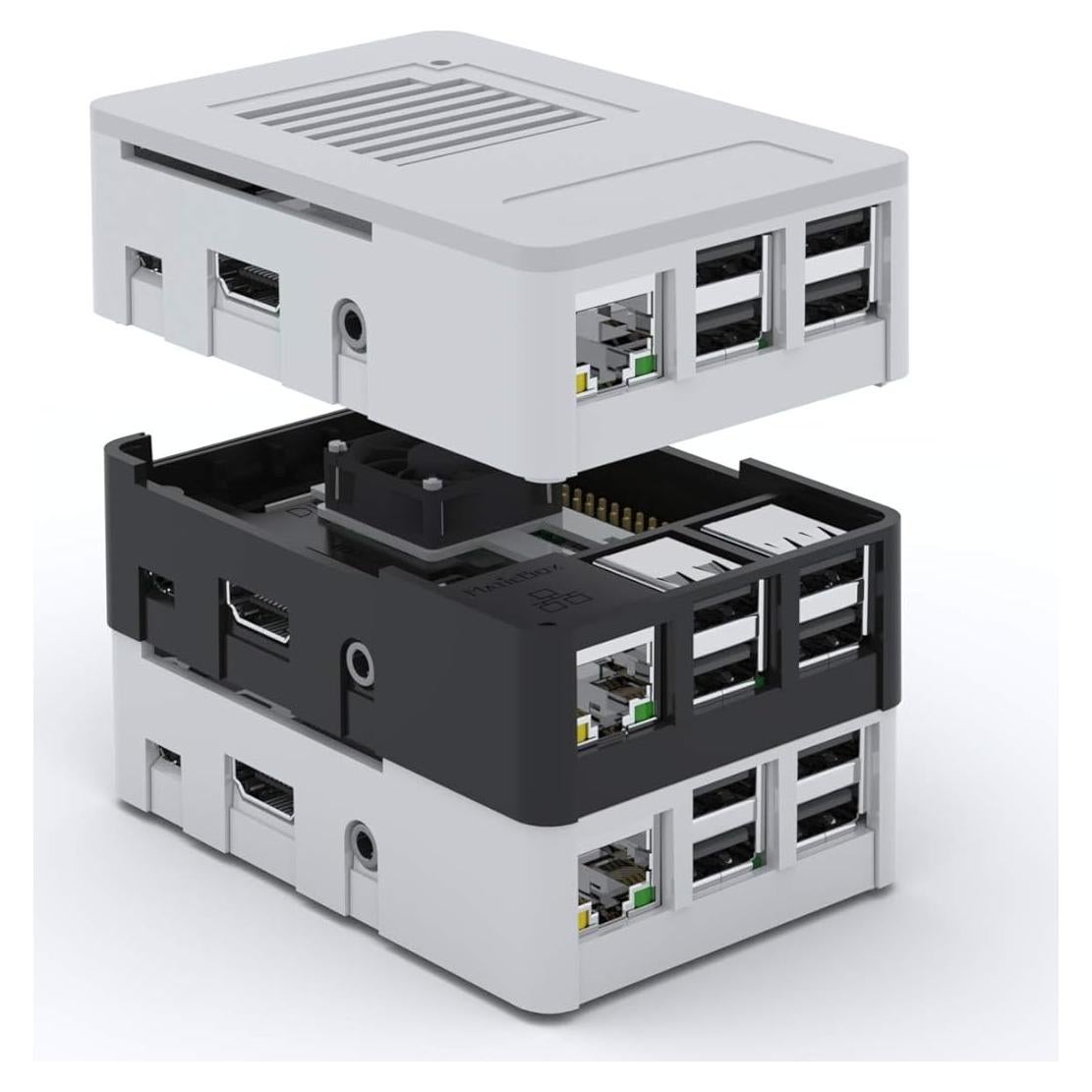 Caja MaticBox para Raspberry Pi 2/3 y Tinker Board - Apilable, Montaje Universal, Ventilador