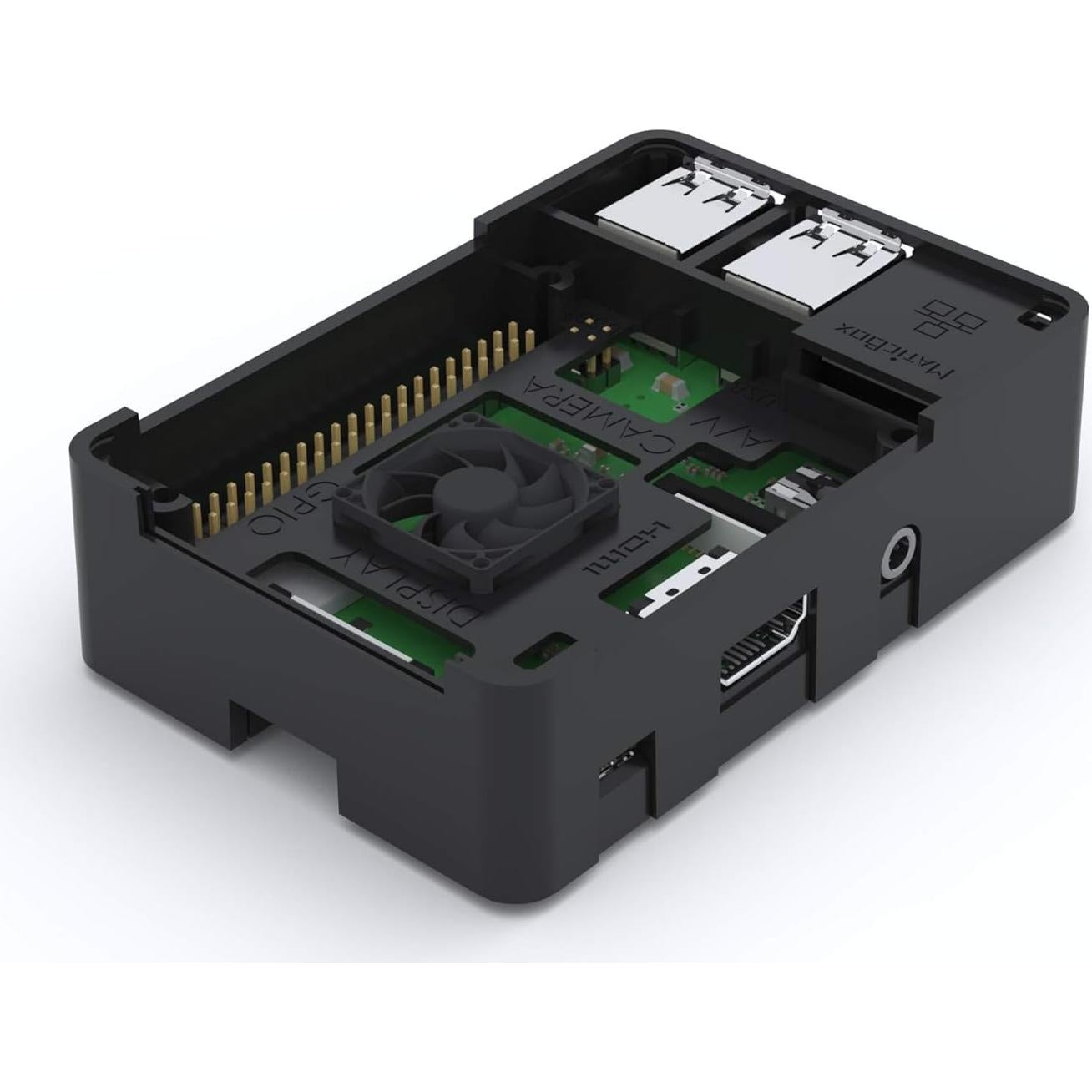Caja MaticBox para Raspberry Pi 2/3 y Tinker Board - Apilable, Montaje Universal, Ventilador