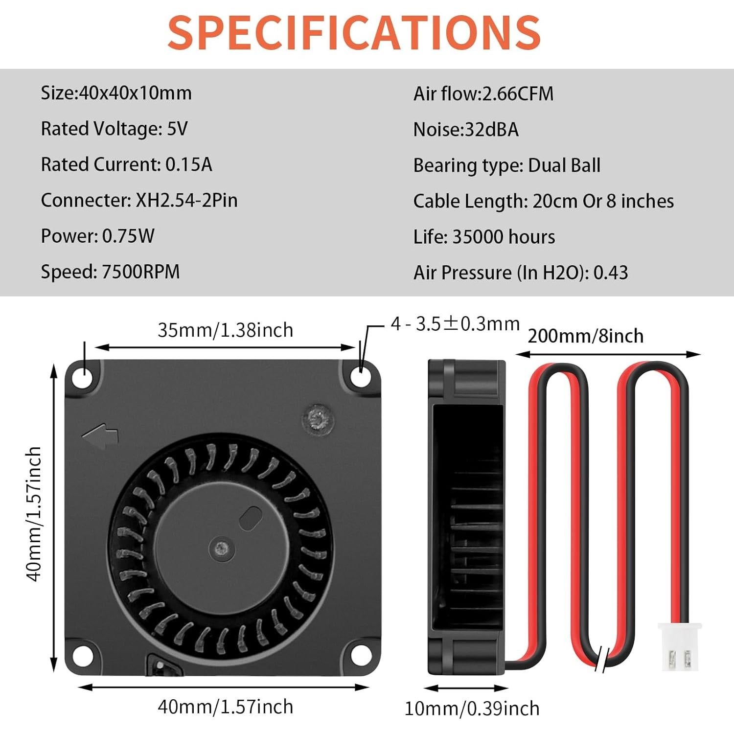 Ventilador Soplador Wathai 40mm 5V Doble Rodamiento 2 Piezas