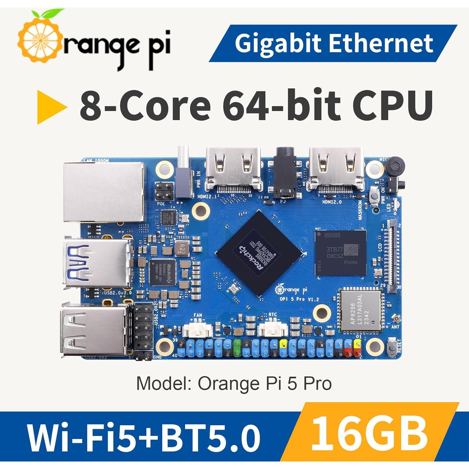 Ordenador de Placa Única Orange Pi 5 Pro 16GB LPDDR5 8 Núcleos
