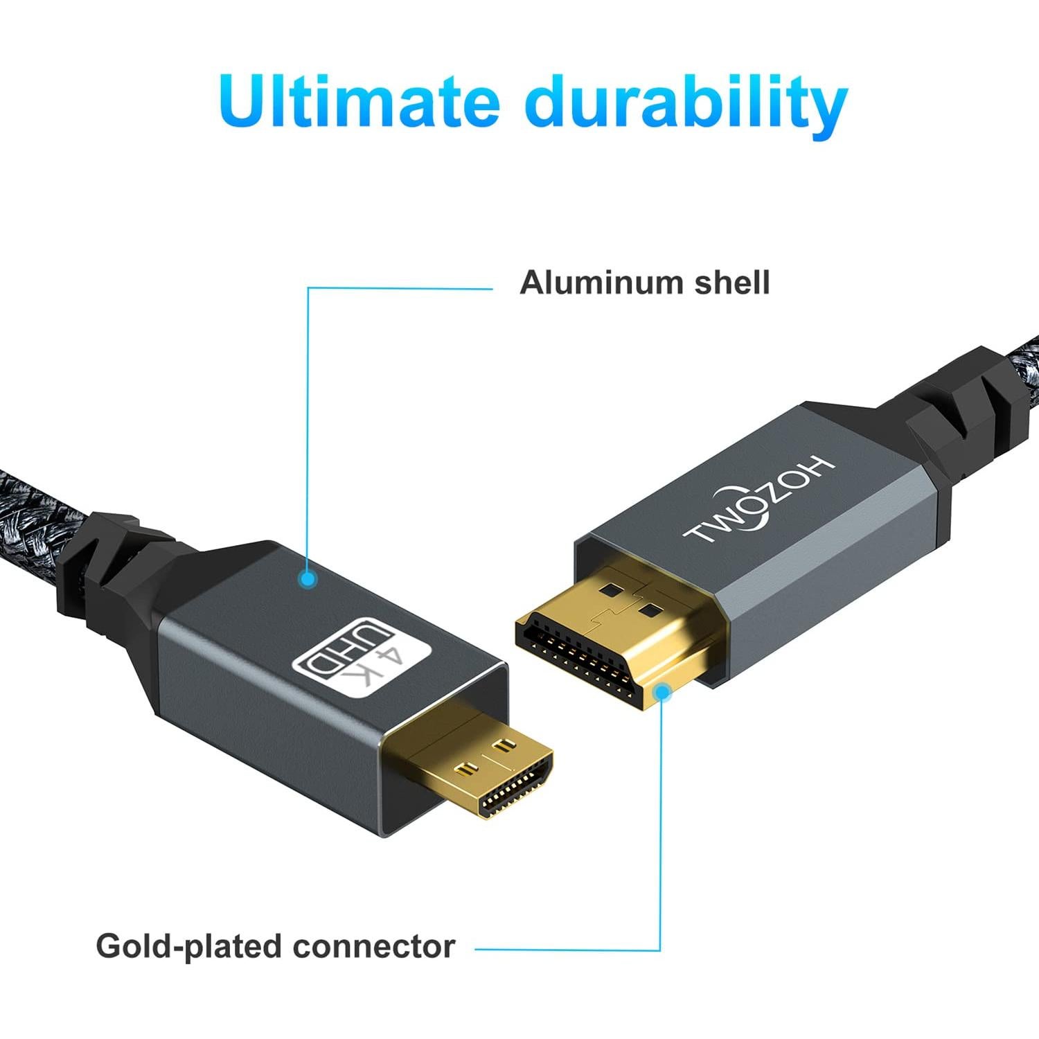 Cable Micro HDMI a HDMI Twozoh 0.3m Alta Velocidad 4K 1080p