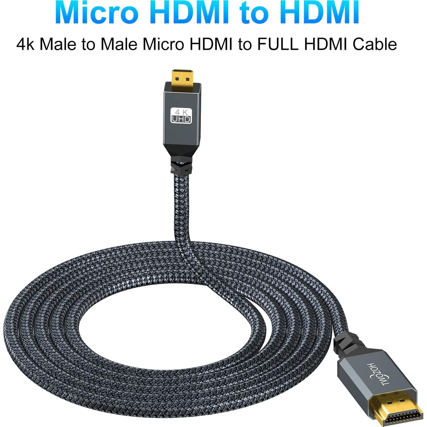Cable Micro HDMI a HDMI Twozoh 0.3m Alta Velocidad 4K 1080p