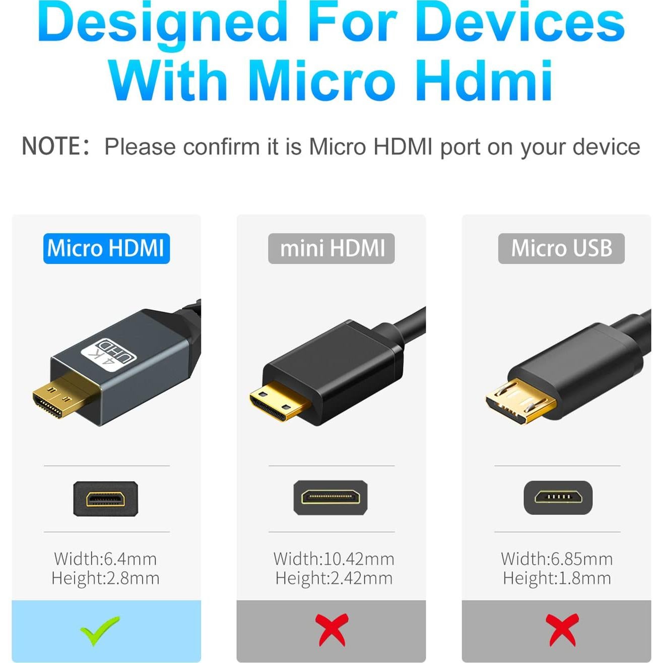 Cable Micro HDMI a HDMI Twozoh 0.3m Alta Velocidad 4K 1080p