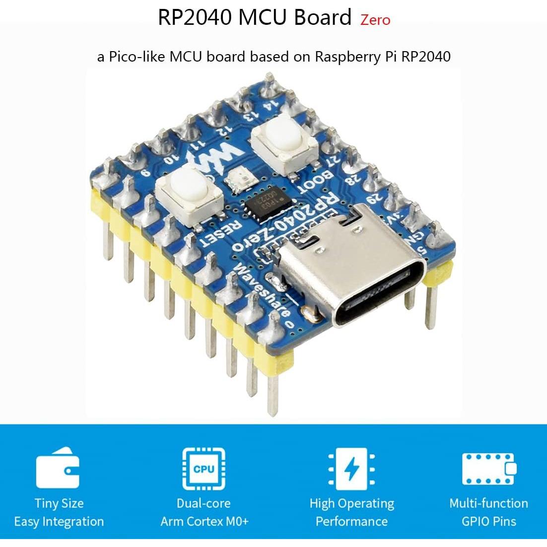 Placa Mini RP2040-Zero Waveshare con Encabezado Pre-soldado