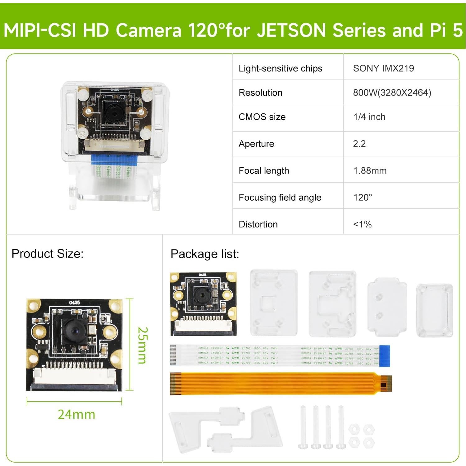 Cámara Yahboom IMX219 HD 8MP 120° FOV para Jetson Nano