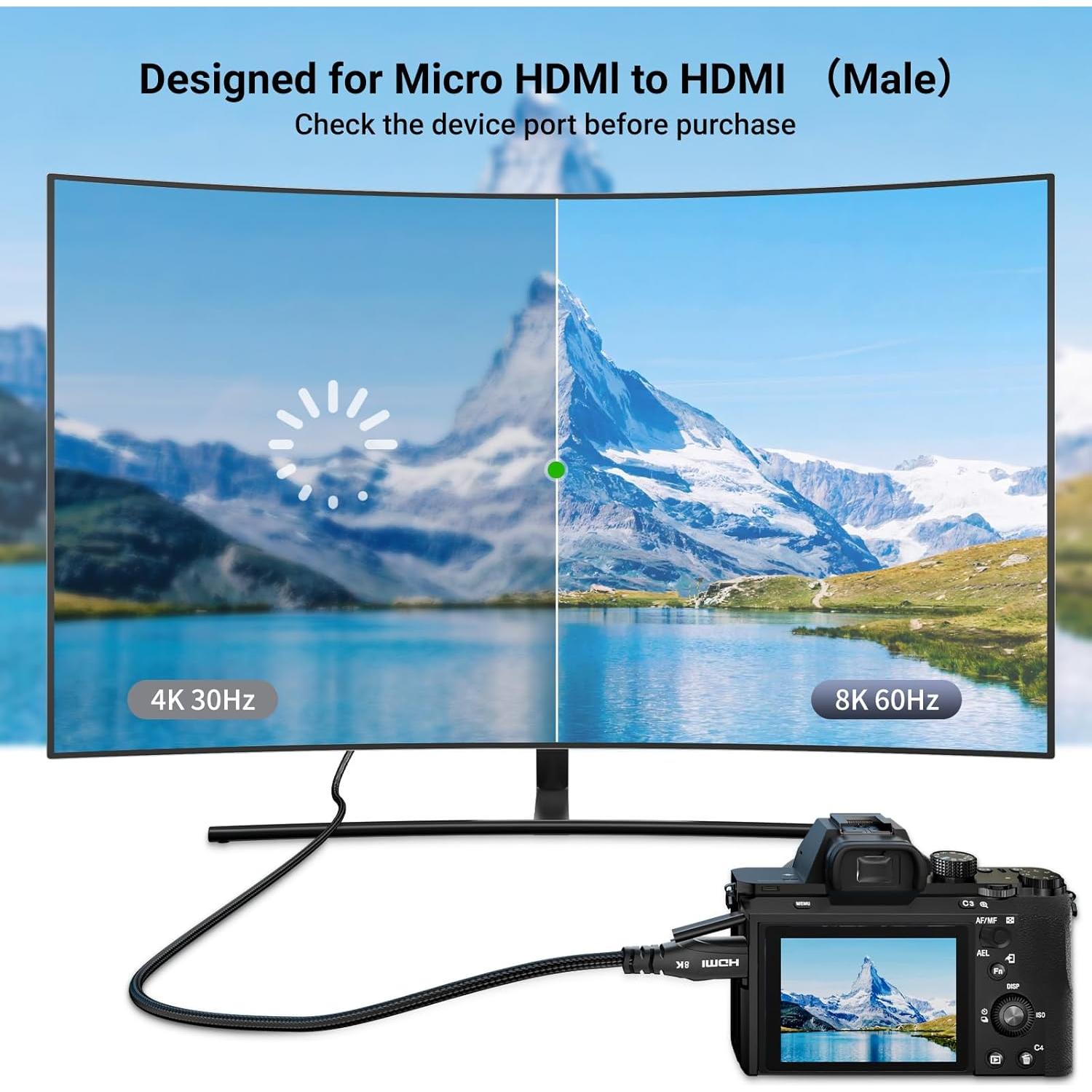 Cable Micro HDMI a HDMI Cratree 1.01m 8K 60Hz Ultra Alta Velocidad