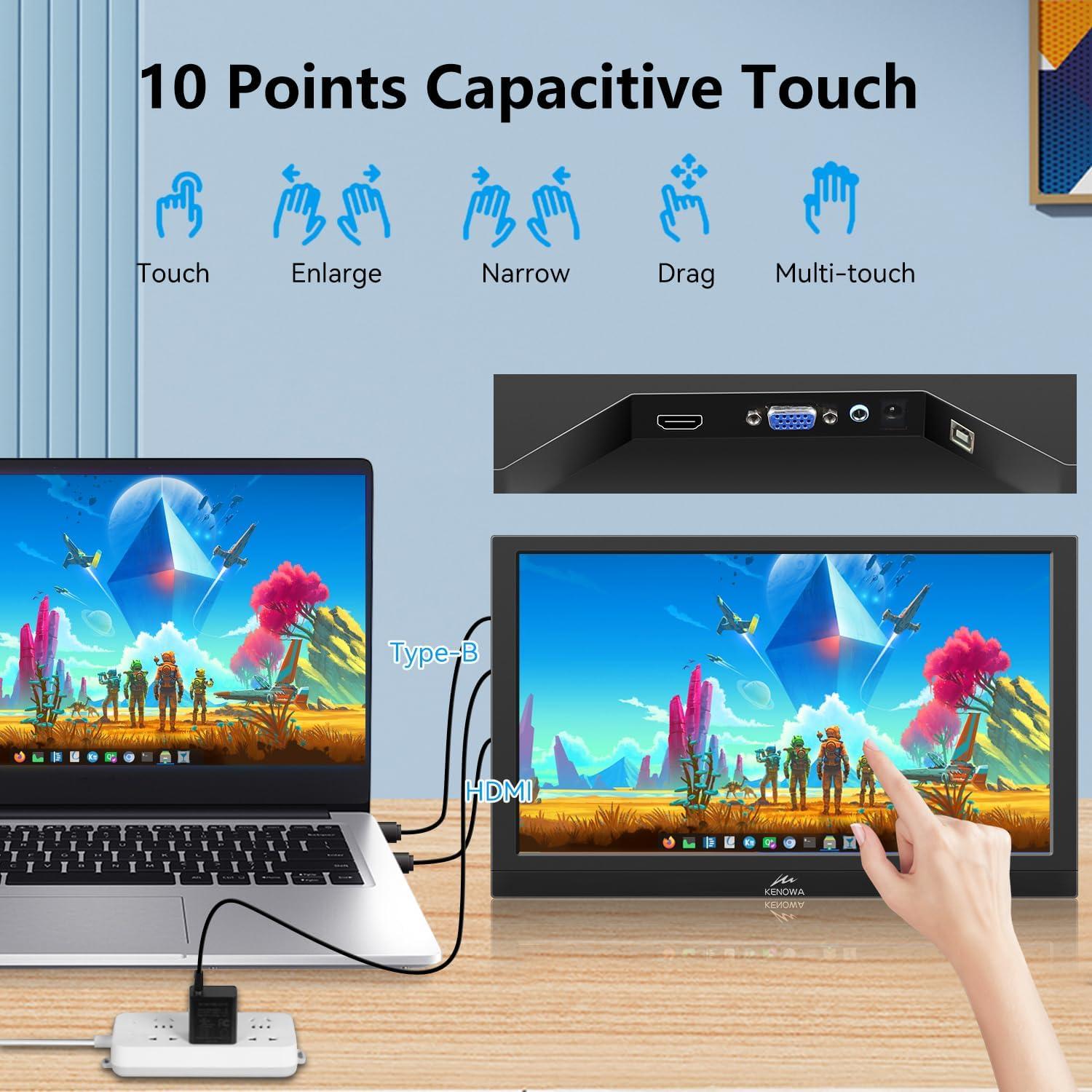 Monitor Portátil Táctil Kenowa 13.3" FHD 1080P con Privacidad