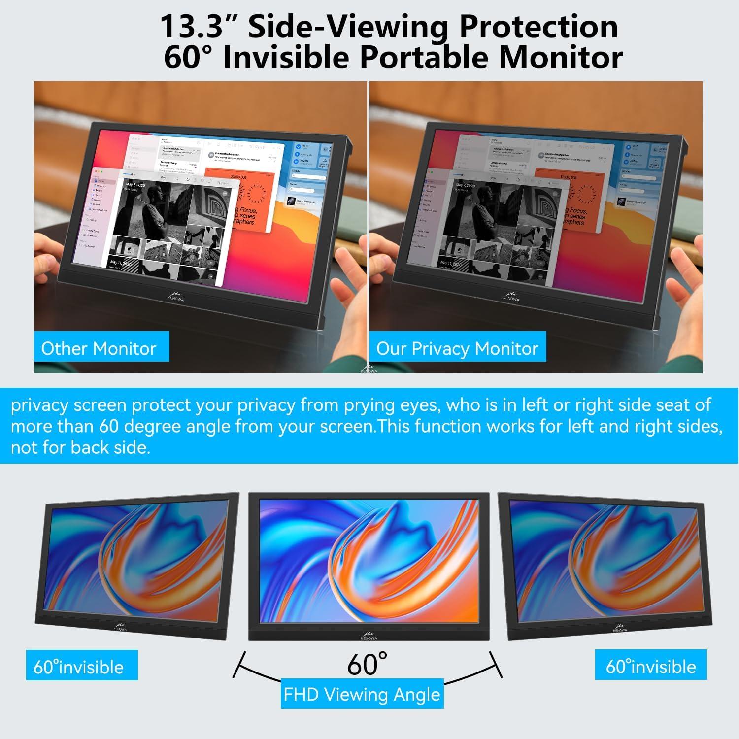 Monitor Portátil Táctil Kenowa 13.3" FHD 1080P con Privacidad