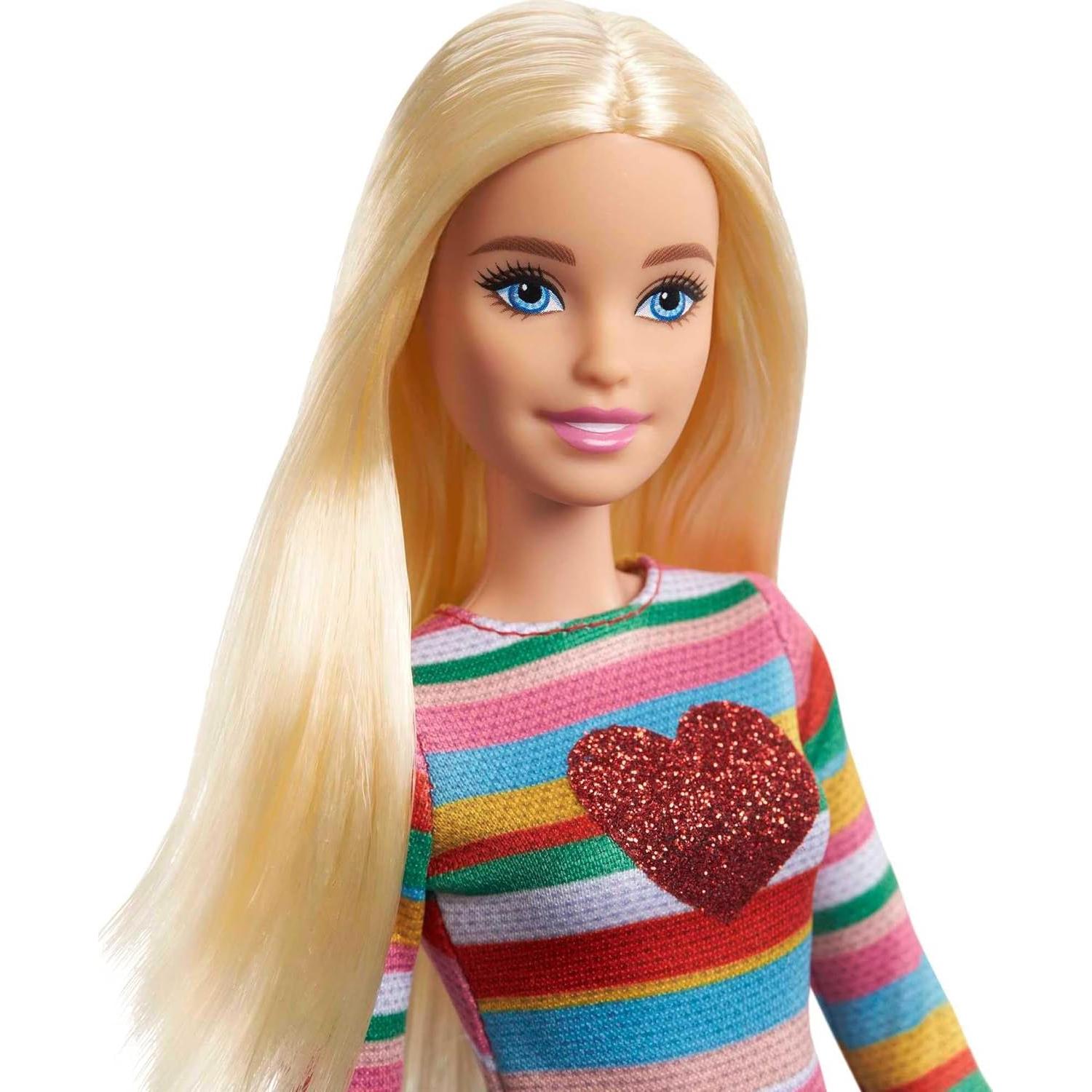 Muñeca Barbie Malibu con Camiseta Arcoíris y Falda de Mezclilla