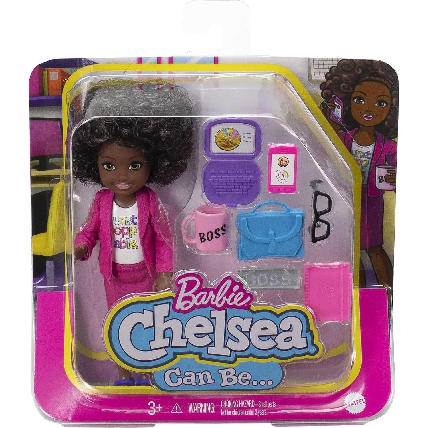 Muñeca Chelsea Barbie Jefa Morena 15.24 cm con Accesorios