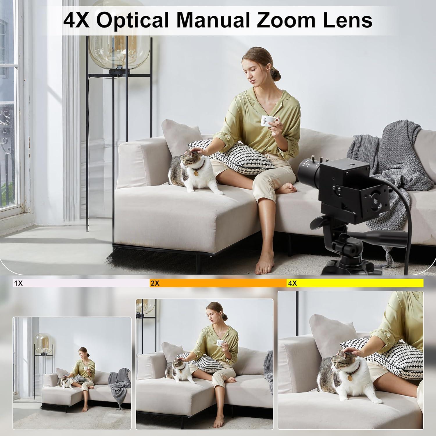 Cámara USB IFWATER 4K 2.8-12mm Lente Manual 4X Zoom