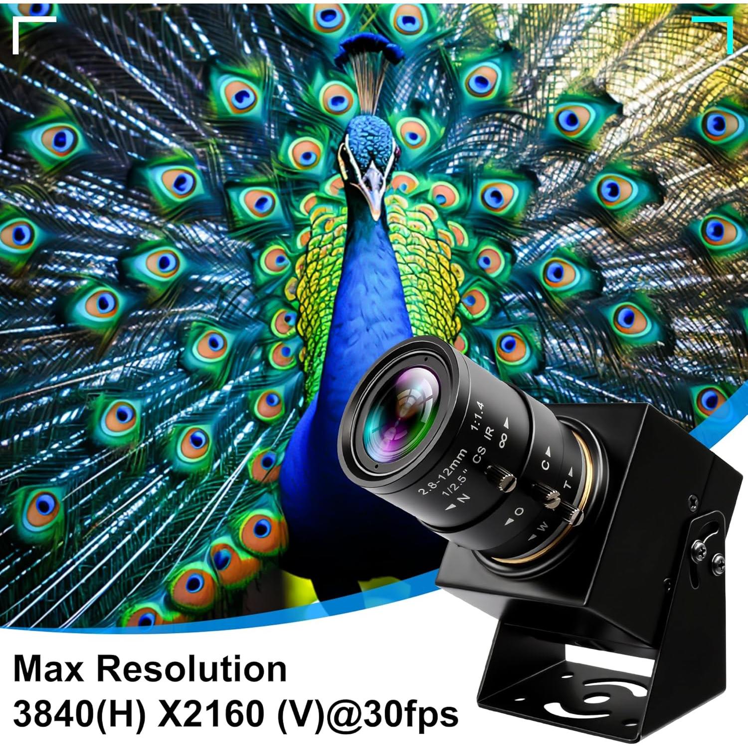 Cámara USB IFWATER 4K 2.8-12mm Lente Manual 4X Zoom