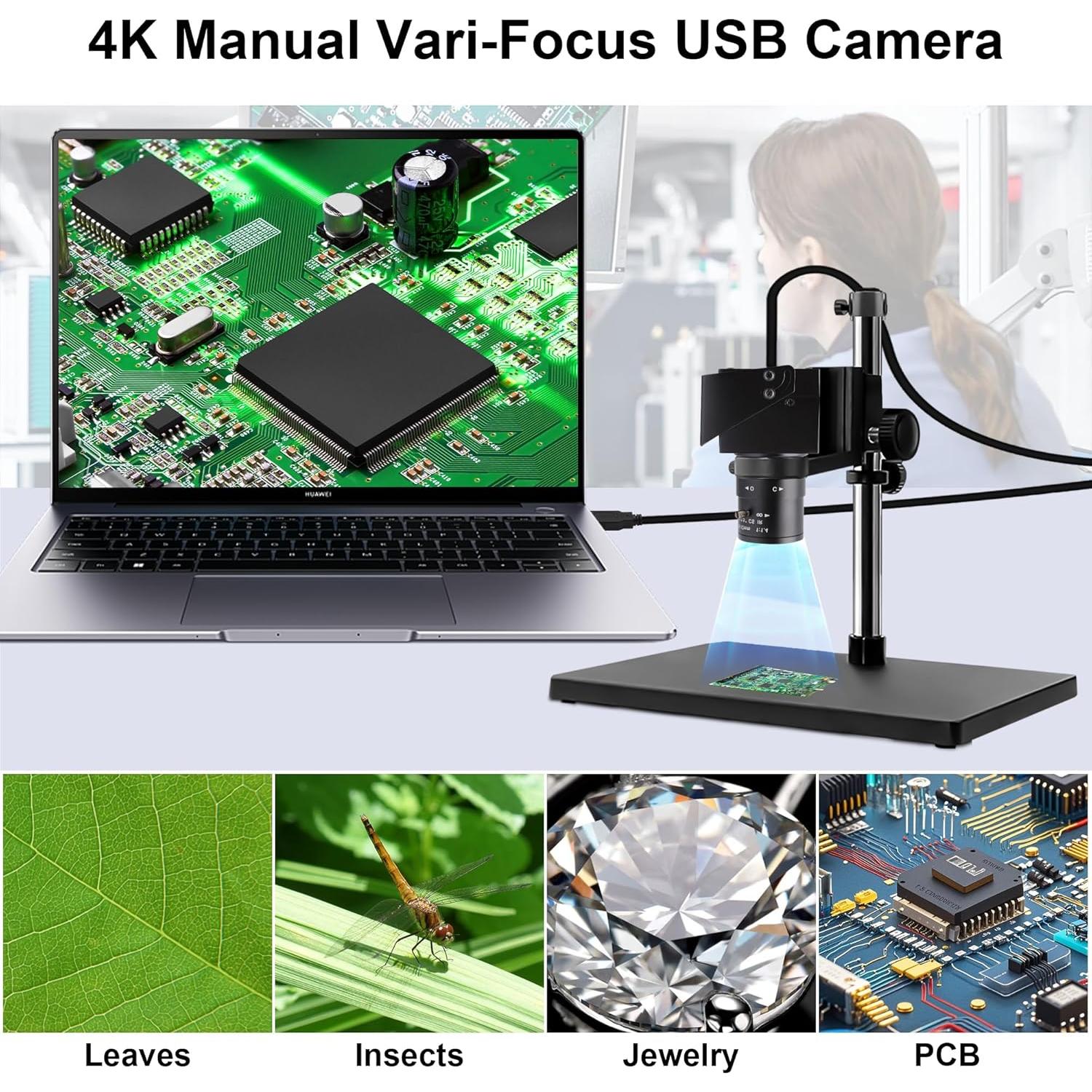 Cámara USB IFWATER 4K 2.8-12mm Lente Manual 4X Zoom