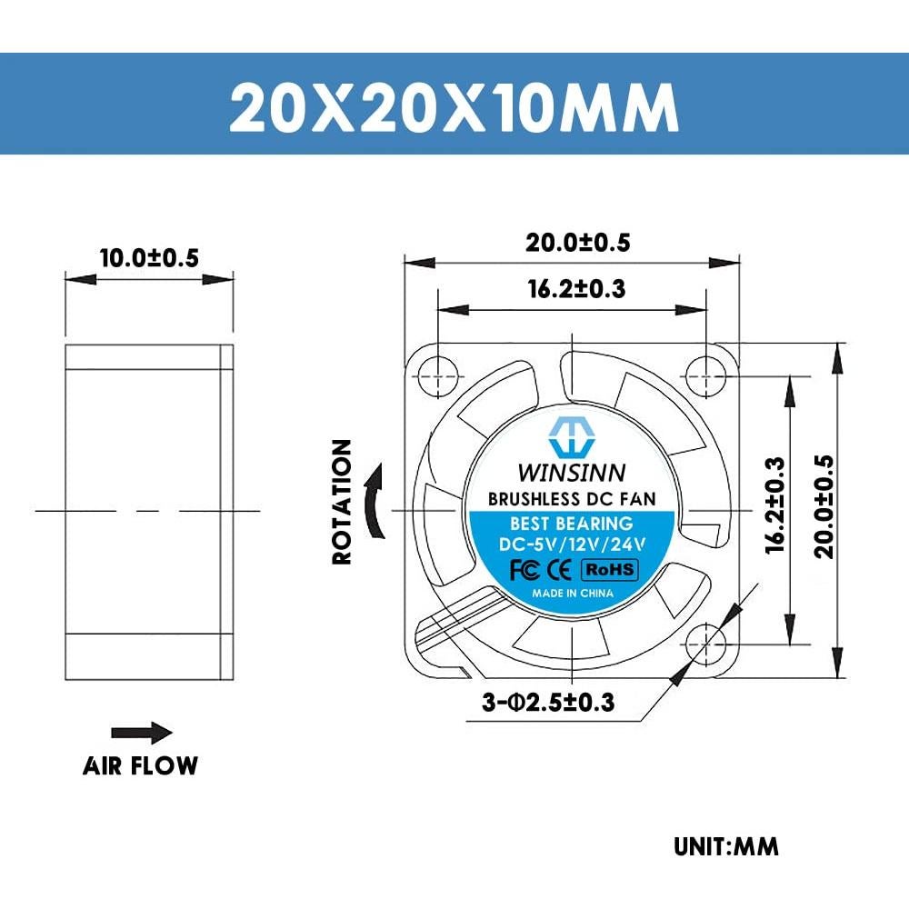 Ventilador 20mm 5V WINSINN con Rodamiento Hidráulico 12000 RPM