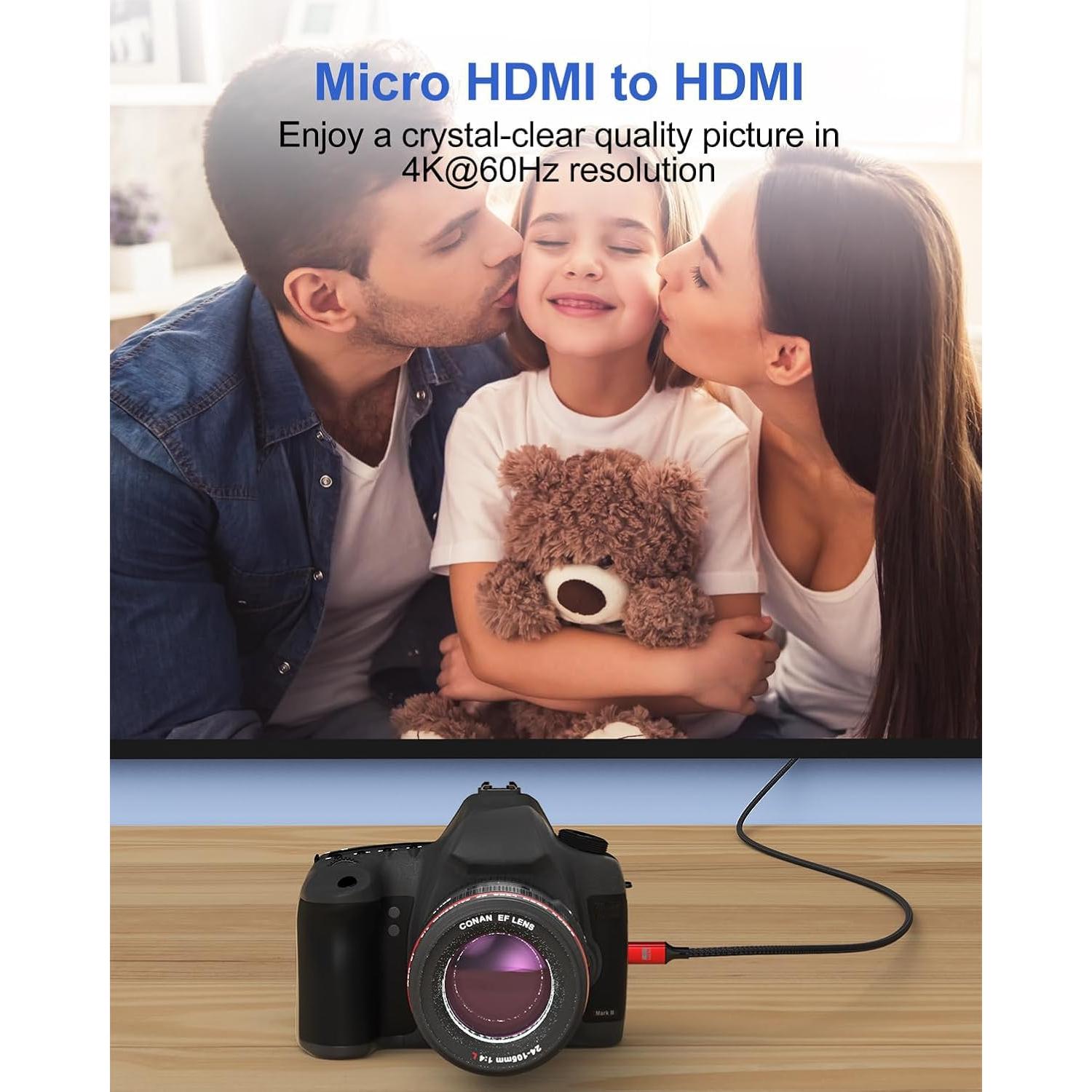 Cable Micro HDMI a HDMI ApoJodly 4.57m 4K 60Hz Nylon