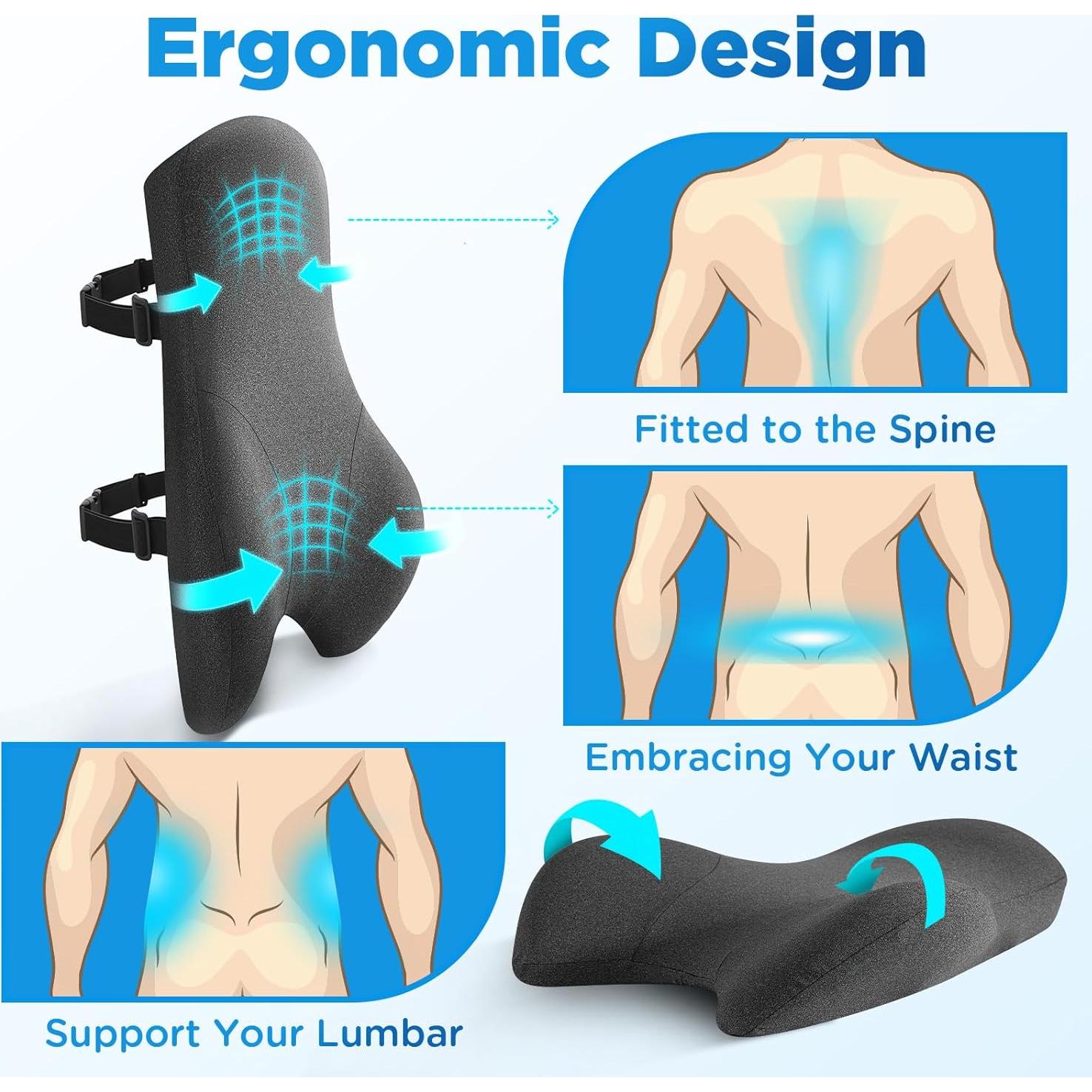 Teemour Almohada Lumbar Espuma de Memoria para Silla