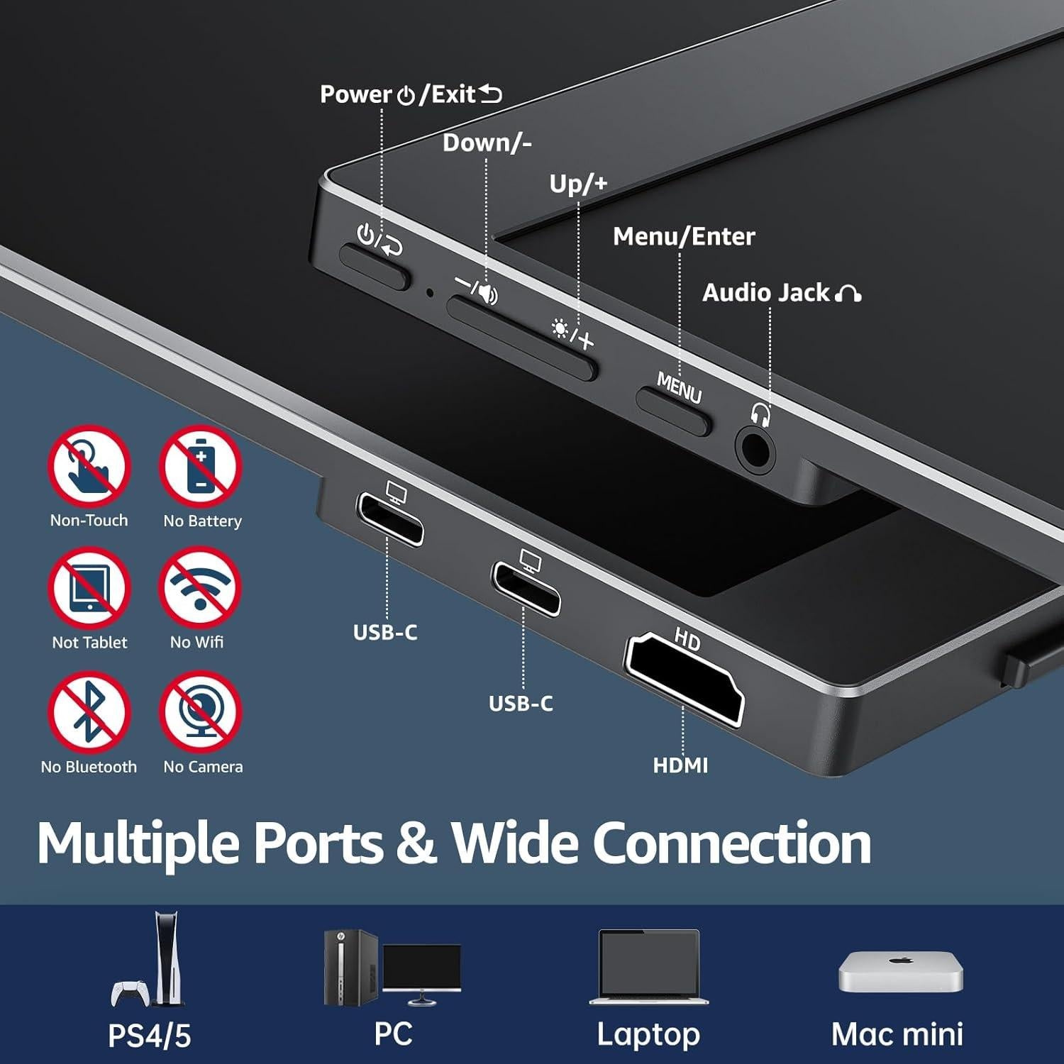 Monitor Portátil Cocopar 15.6" FHD 1080P USB-C HDMI con Soporte