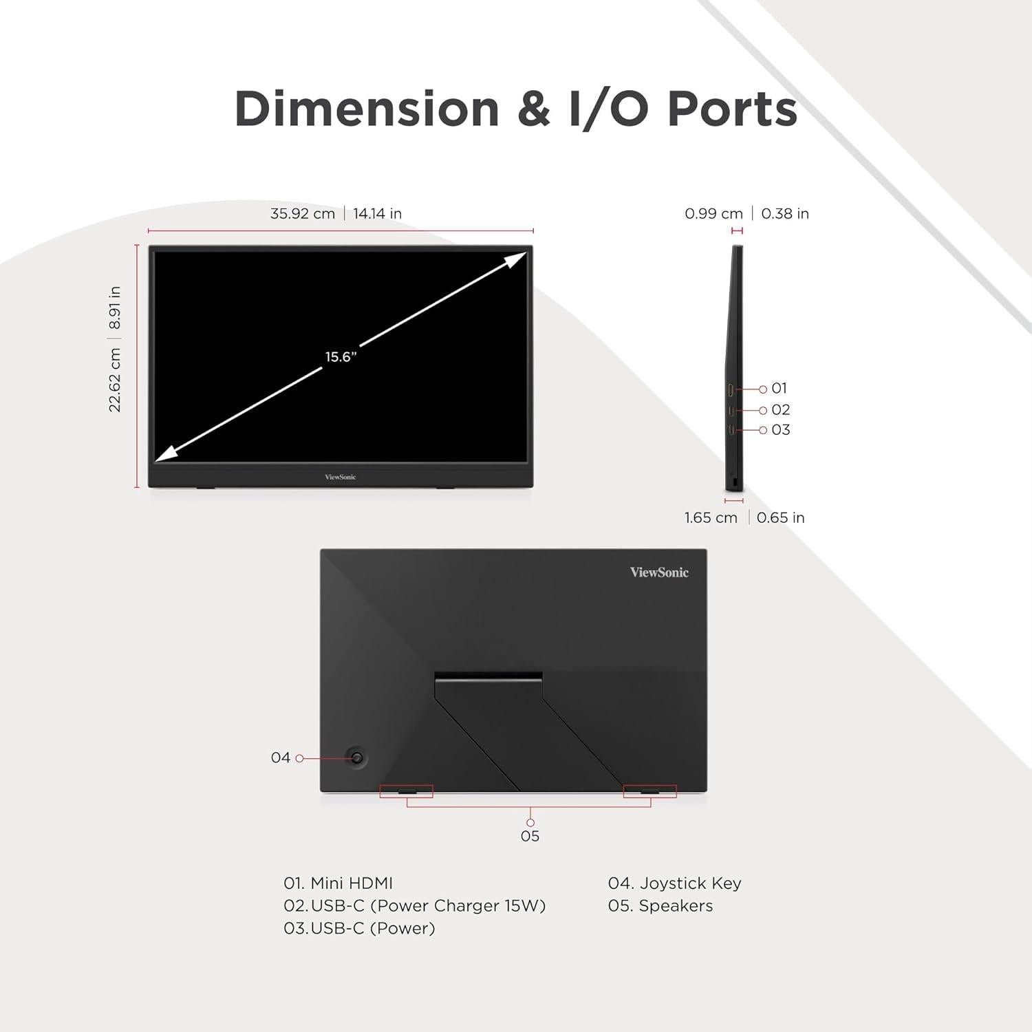 Monitor Portátil ViewSonic VA1653 15.6" FHD USB-C IPS