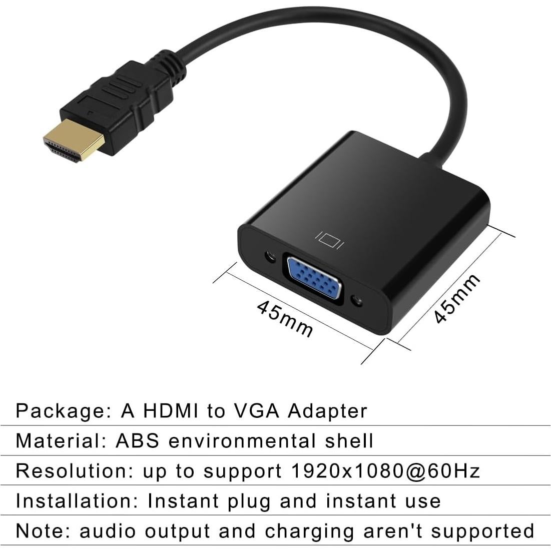 Adaptador HDMI a VGA QINGLER 1080P Macho a Hembra - Negro