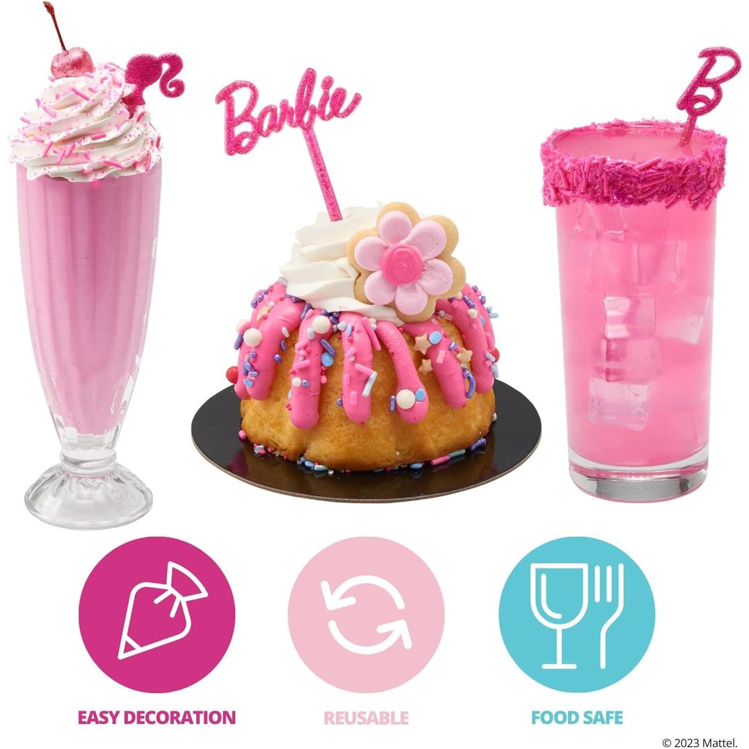 Pinchos Decorativos Barbie DecoPac - 36 Palitos Rosados para Pasteles y Cupcakes