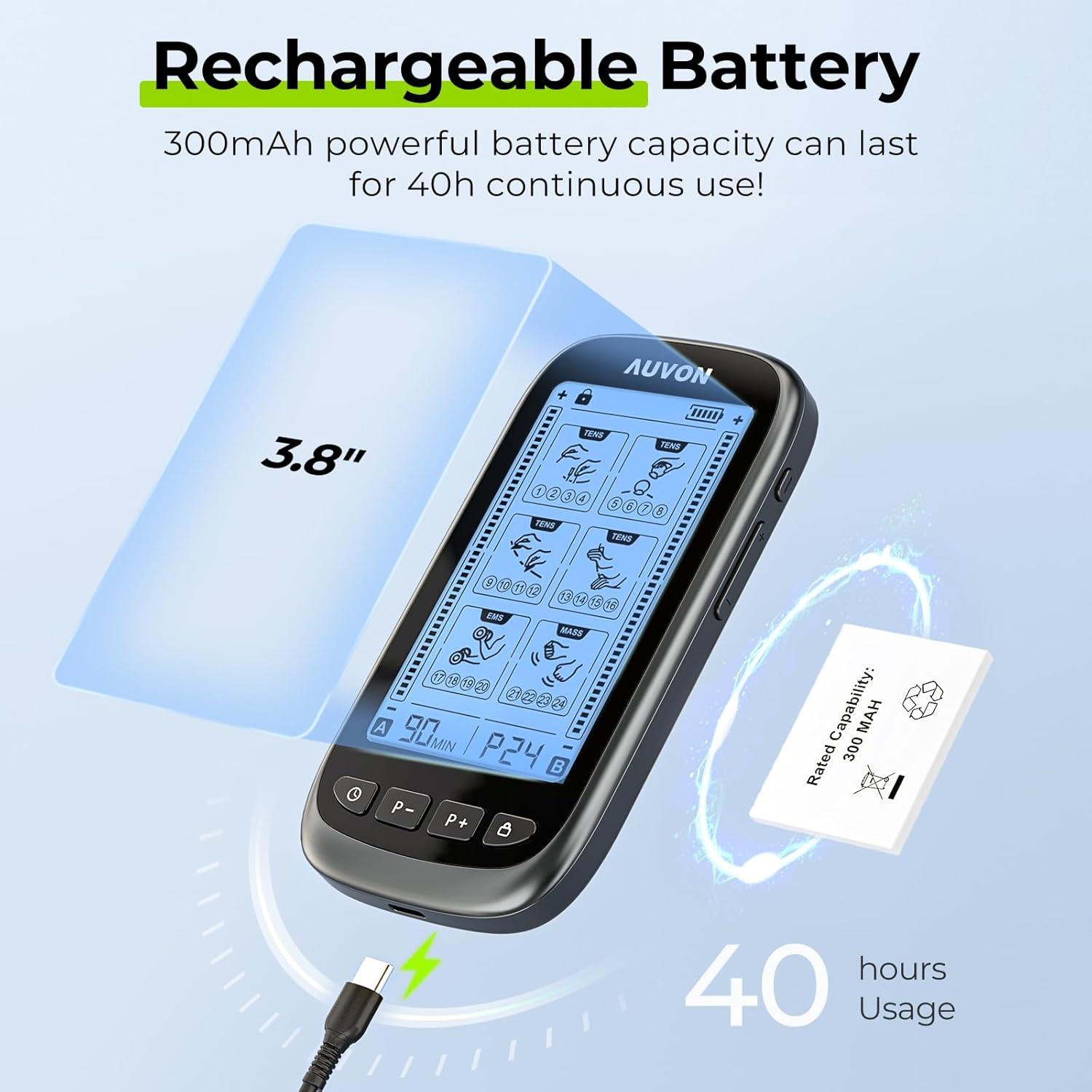 AUVON Estimulador Muscular TENS 3-en-1 con 24 Modos