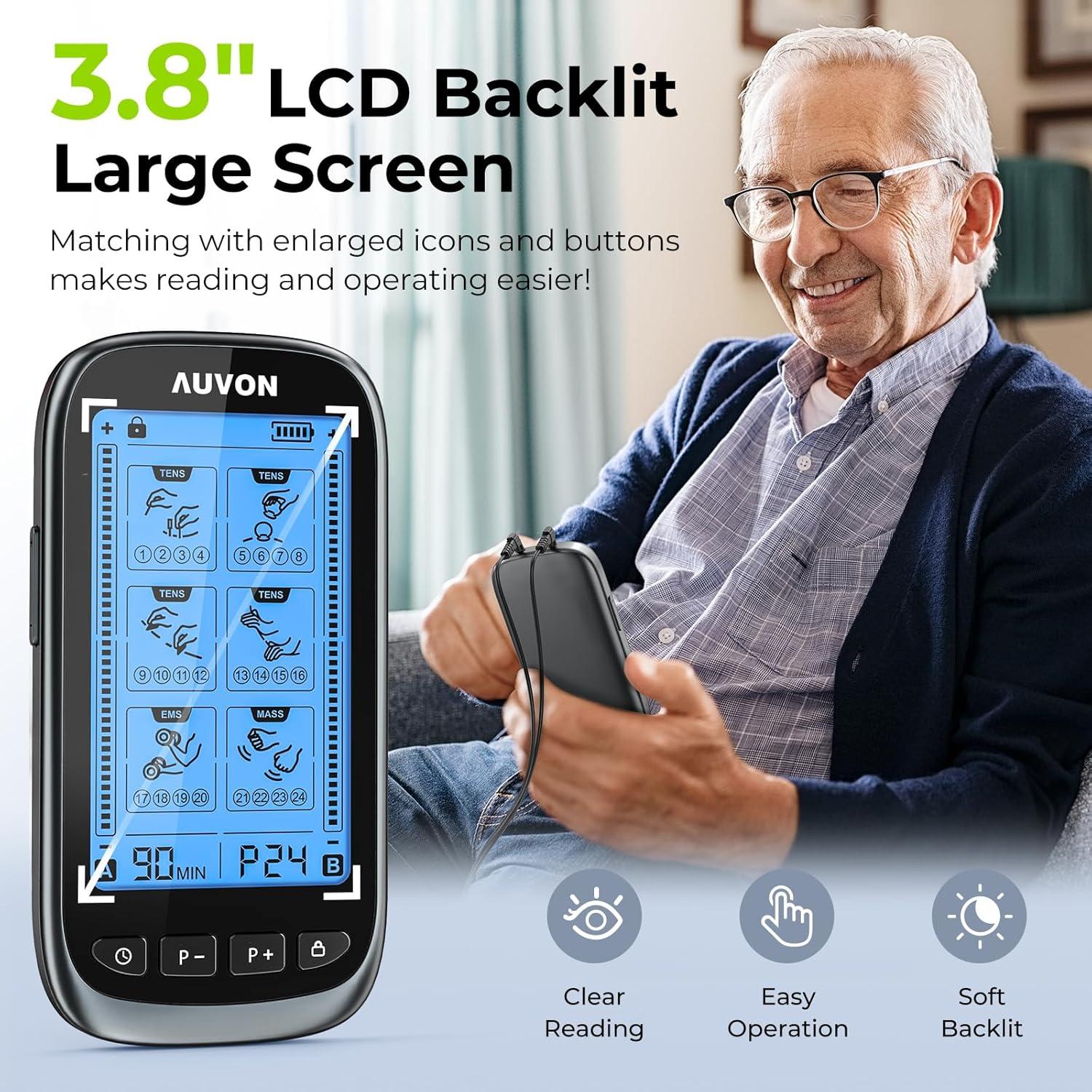 AUVON Estimulador Muscular TENS 3-en-1 con 24 Modos