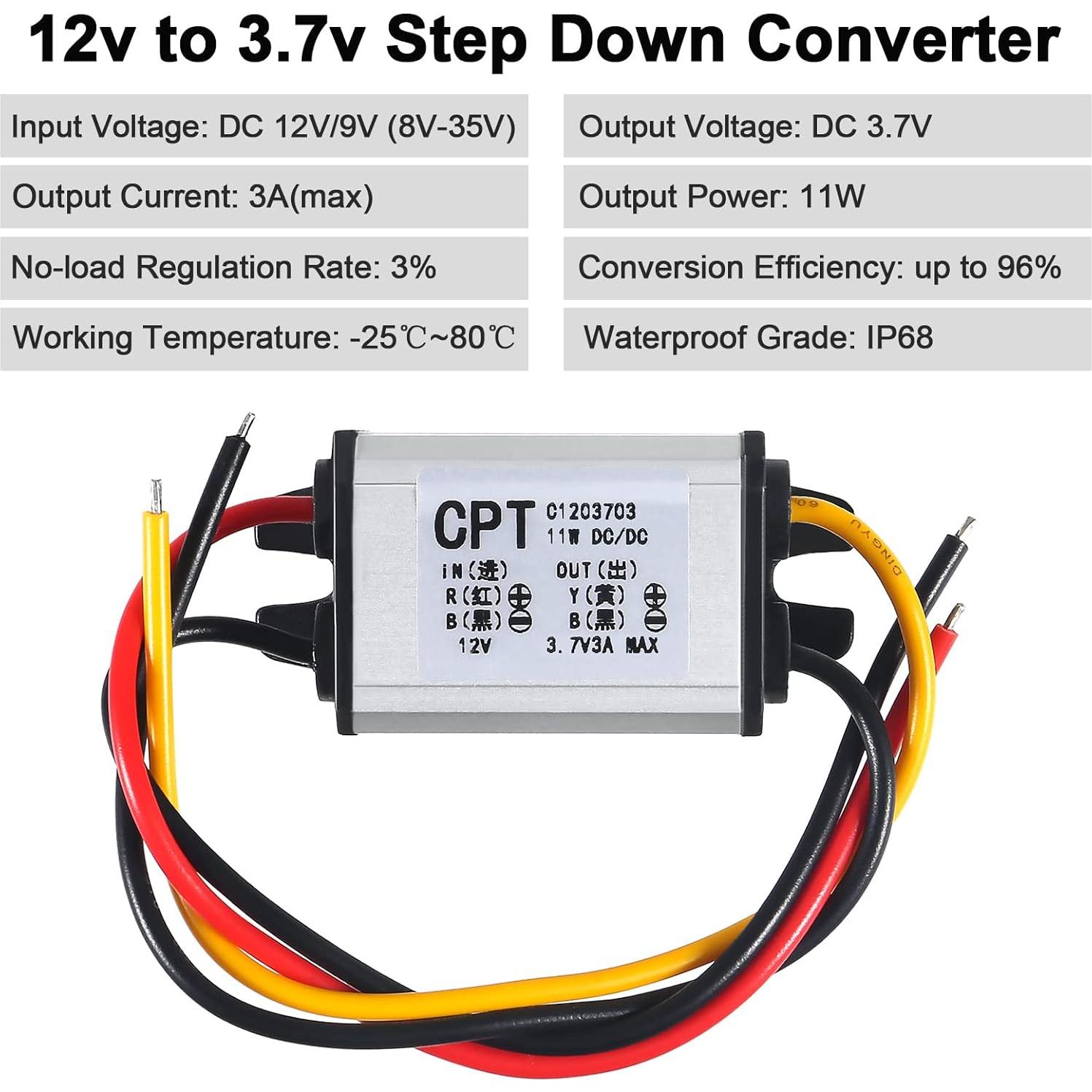 2 Pcs Convertidor DC 12V a 3.7V Regulador de Voltaje 3A